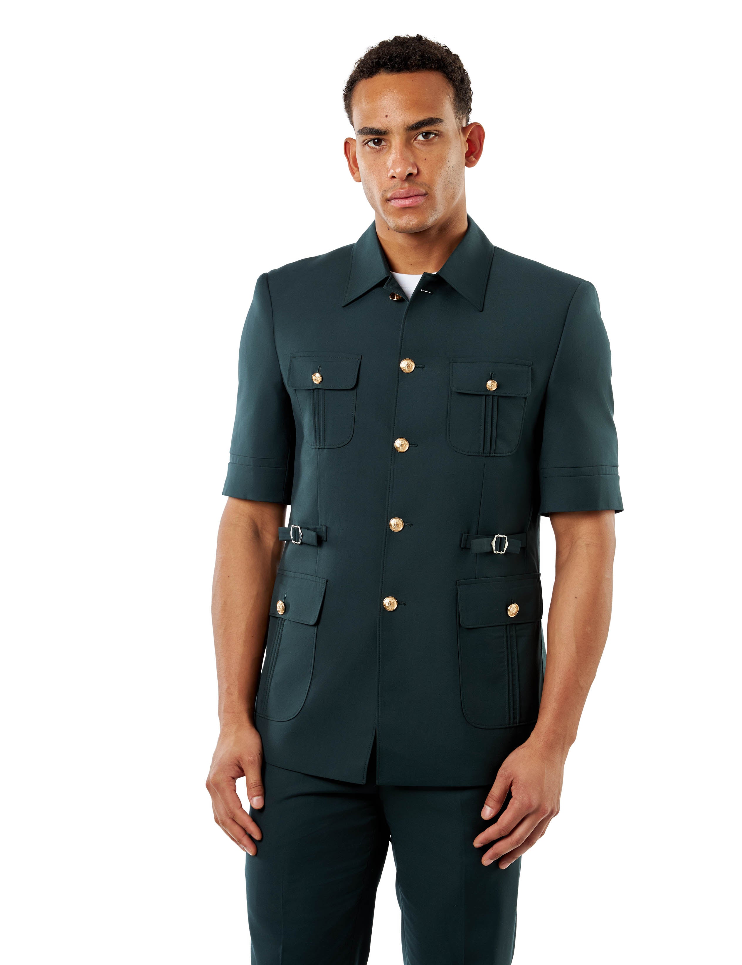 Deep Forest Green Safari Tailored 2 Piece Suit | Short Sleeve