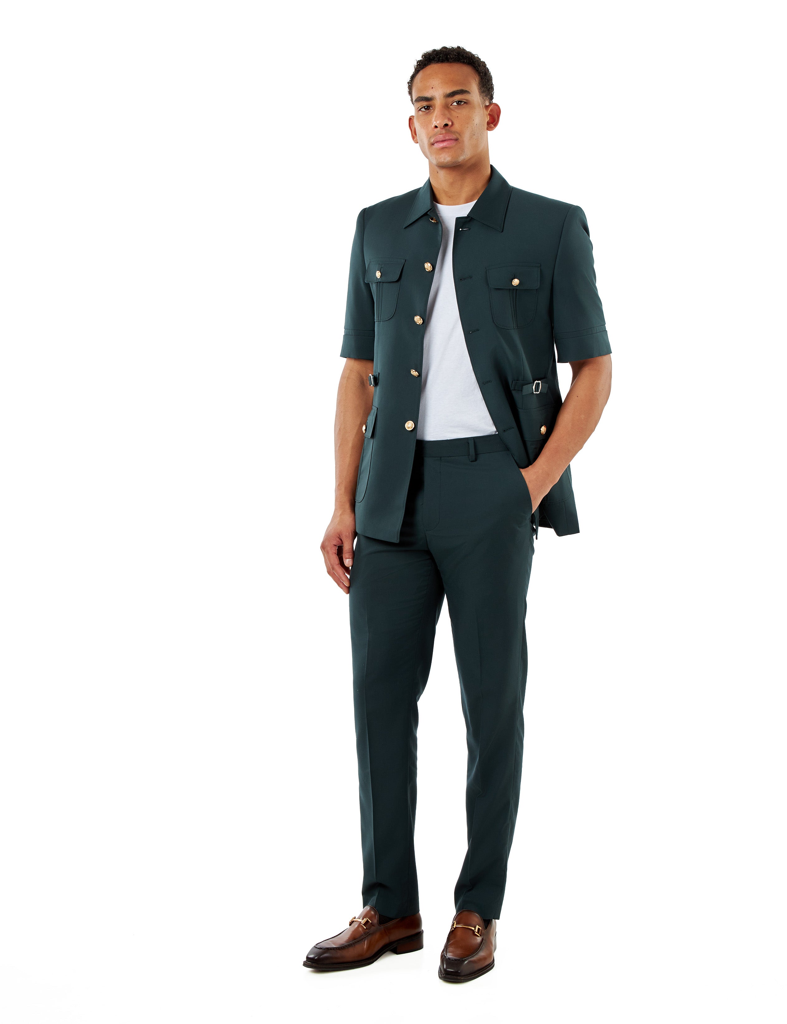 Deep Forest Green Safari Suit Jacket – Short Sleeve