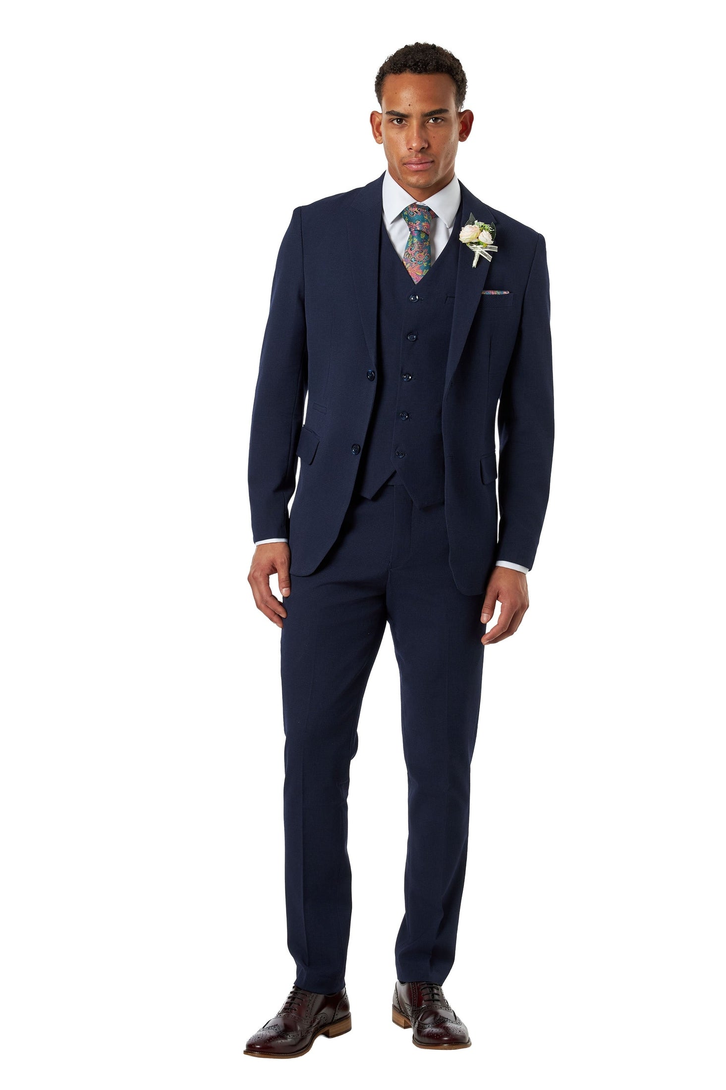 Navy Prince of Wales Check Tailored Fit 3-Piece Suit