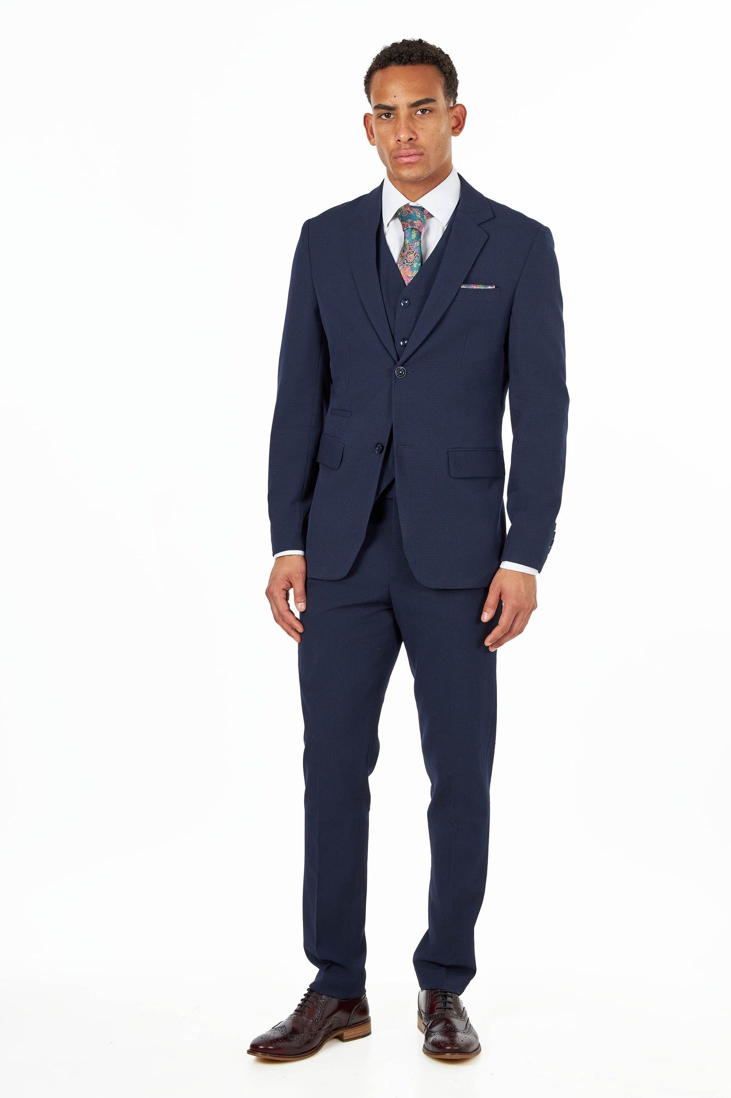 Navy Prince of Wales Check Tailored Fit 3-Piece Suit