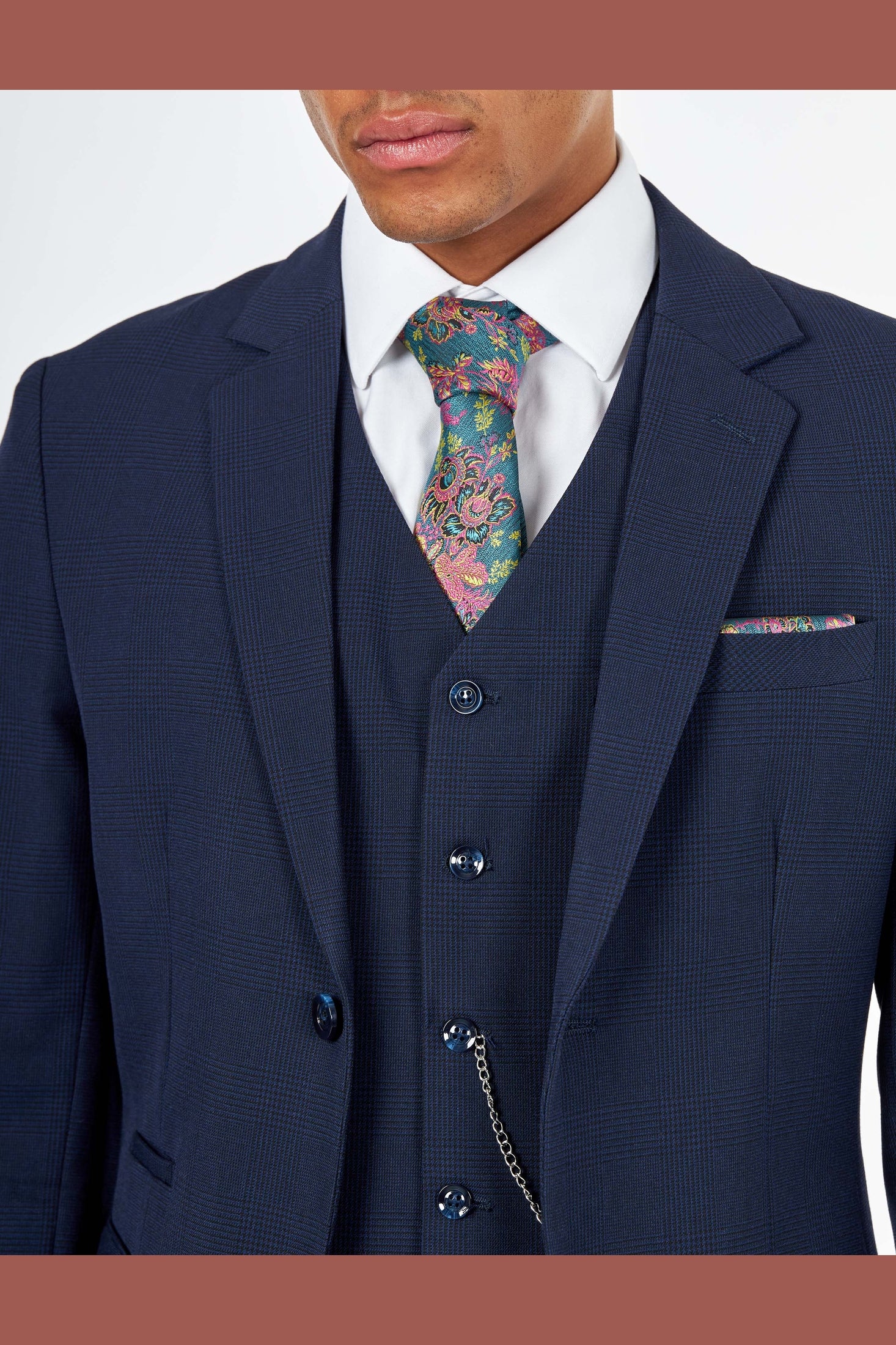Navy Prince of Wales Check Tailored Fit 3-Piece Suit