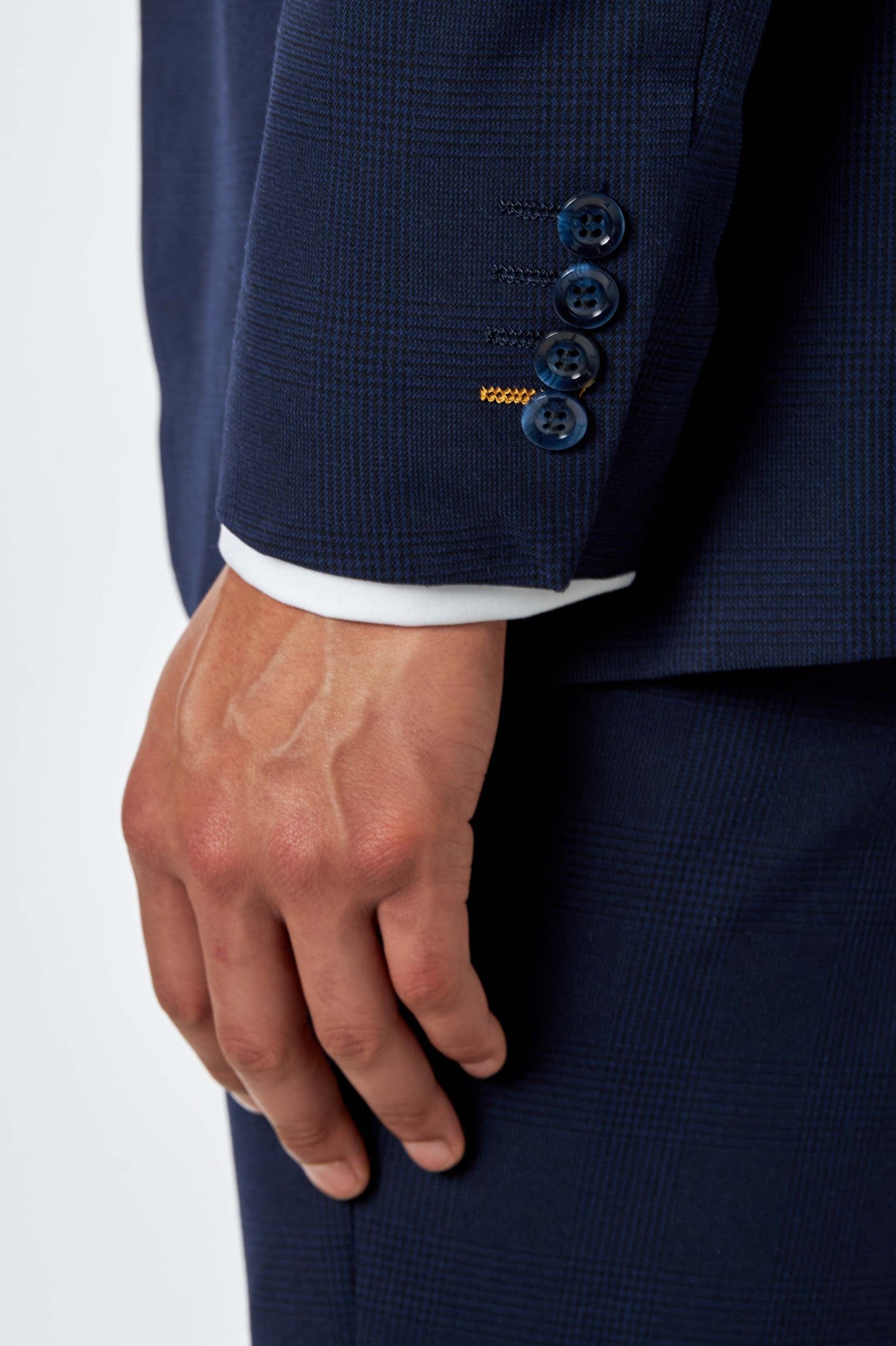 Navy Prince of Wales Check Tailored Fit Single-Breasted Suit Jacket