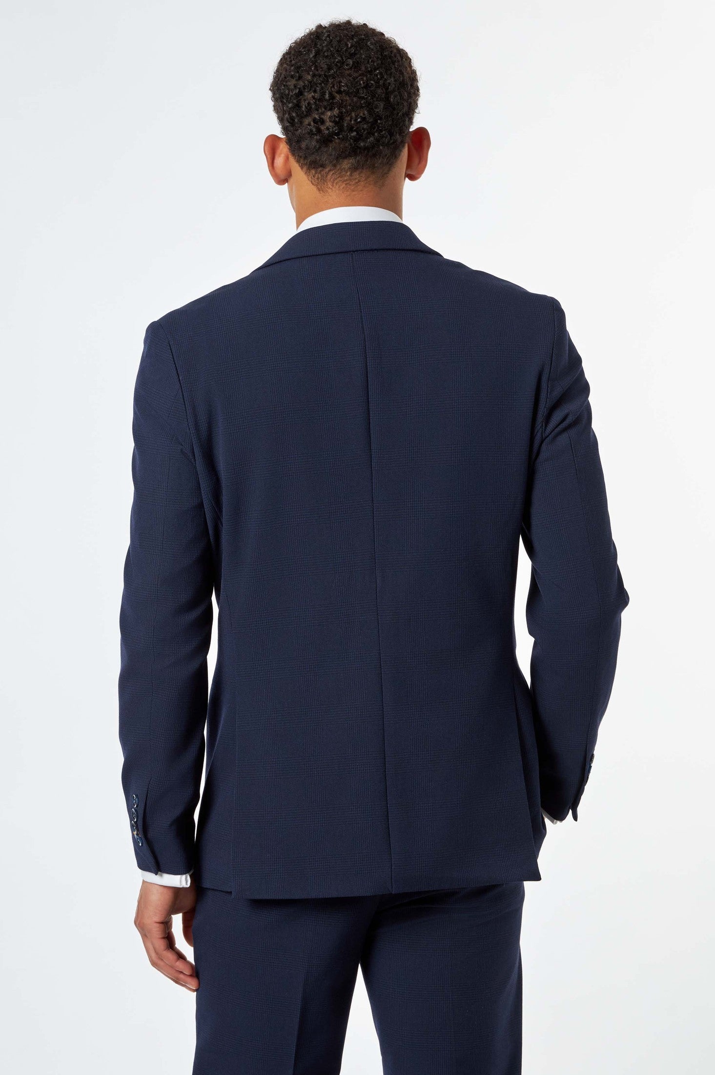 Navy Prince of Wales Check Tailored Fit Single-Breasted Suit Jacket