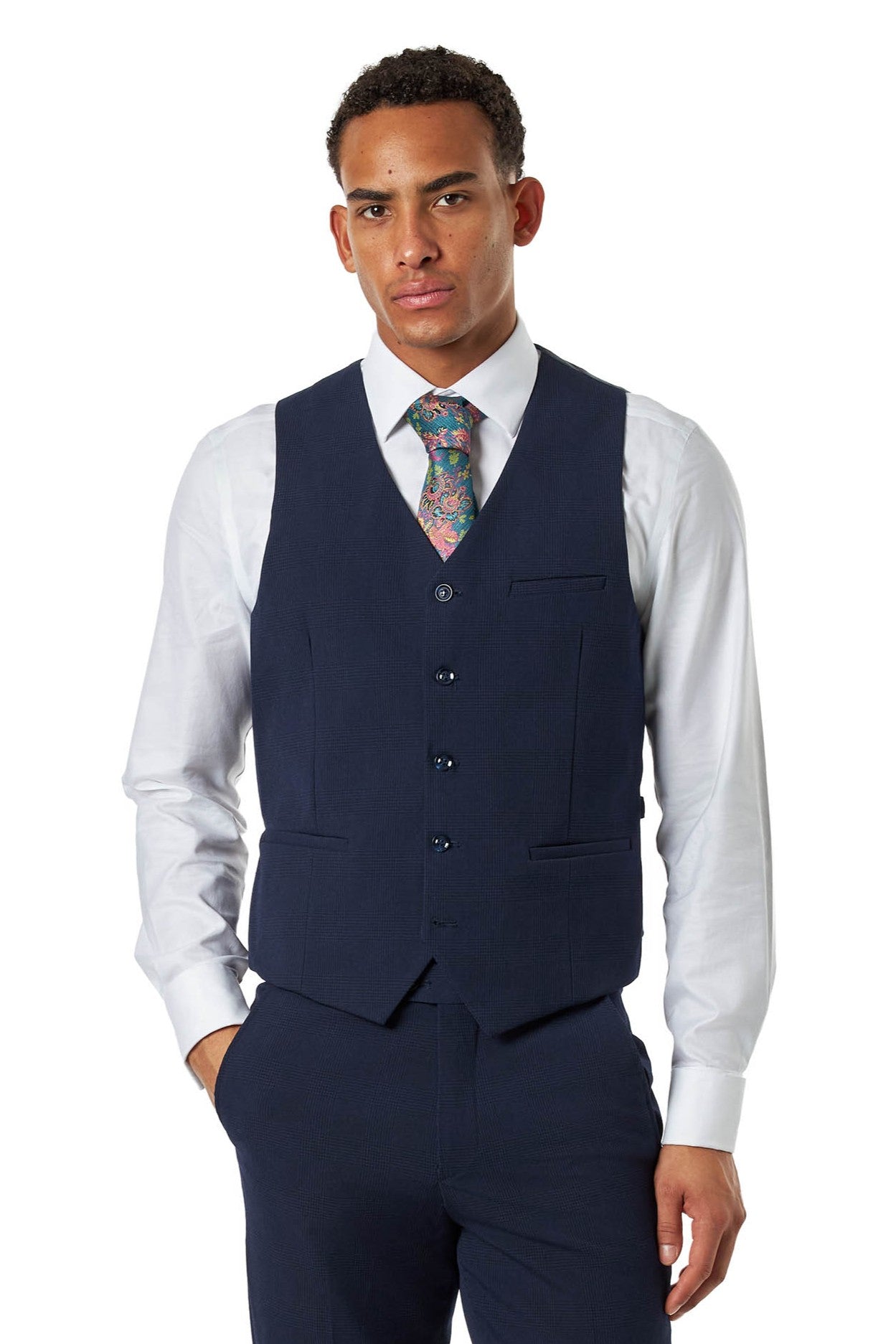 Navy Prince of Wales Check Tailored Fit 3-Piece Suit