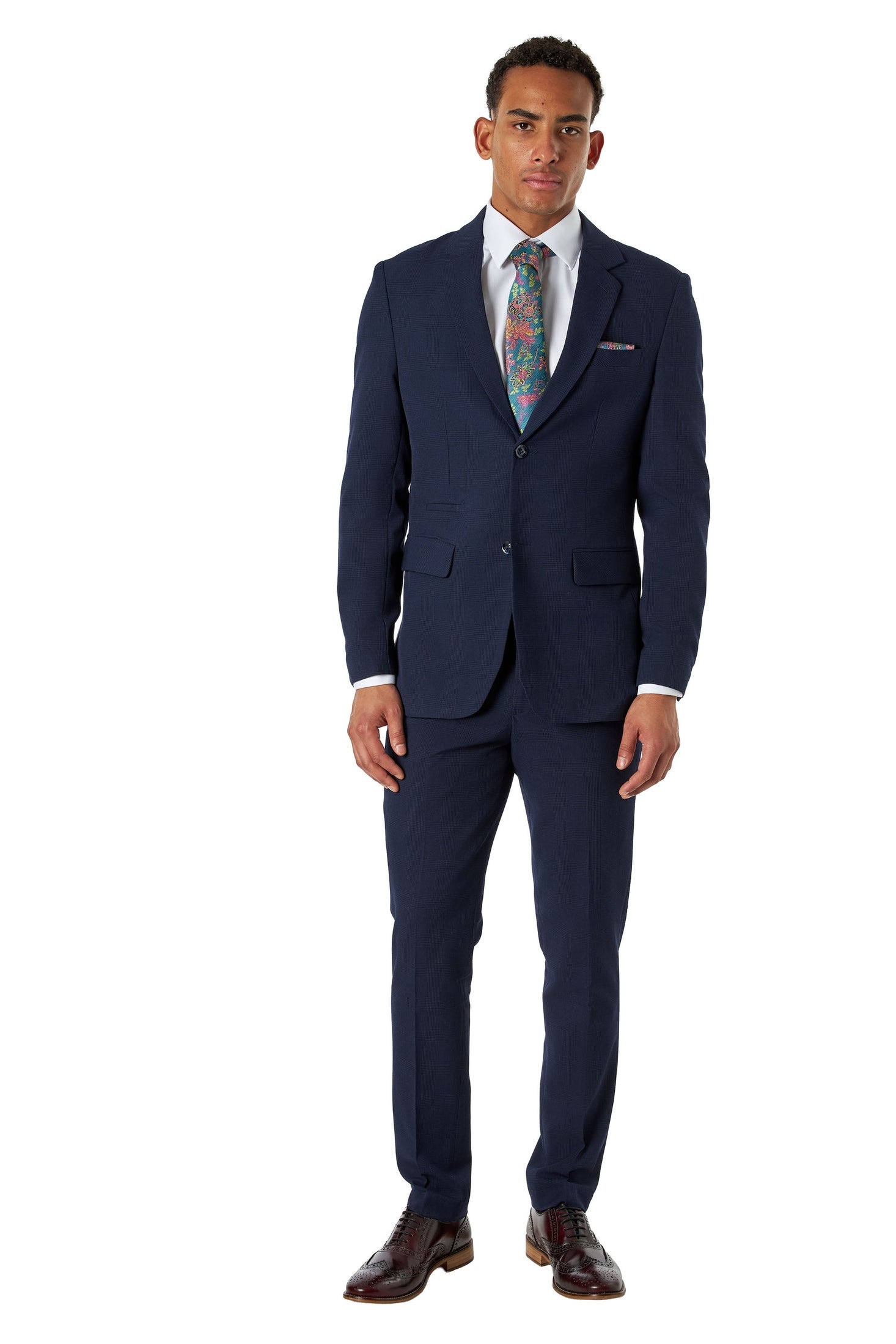 Navy Prince of Wales Check Tailored Fit 3-Piece Suit