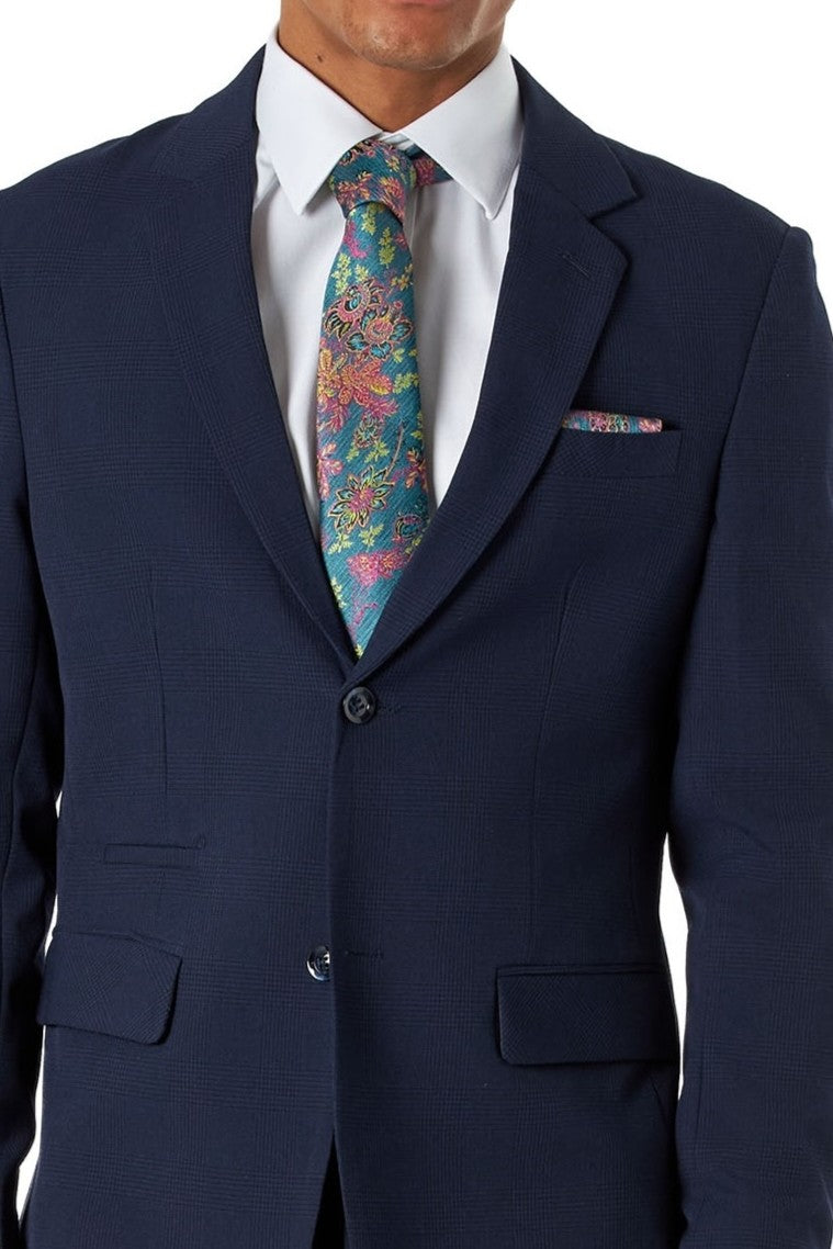 Navy Prince of Wales Check Tailored Fit Single-Breasted Suit Jacket