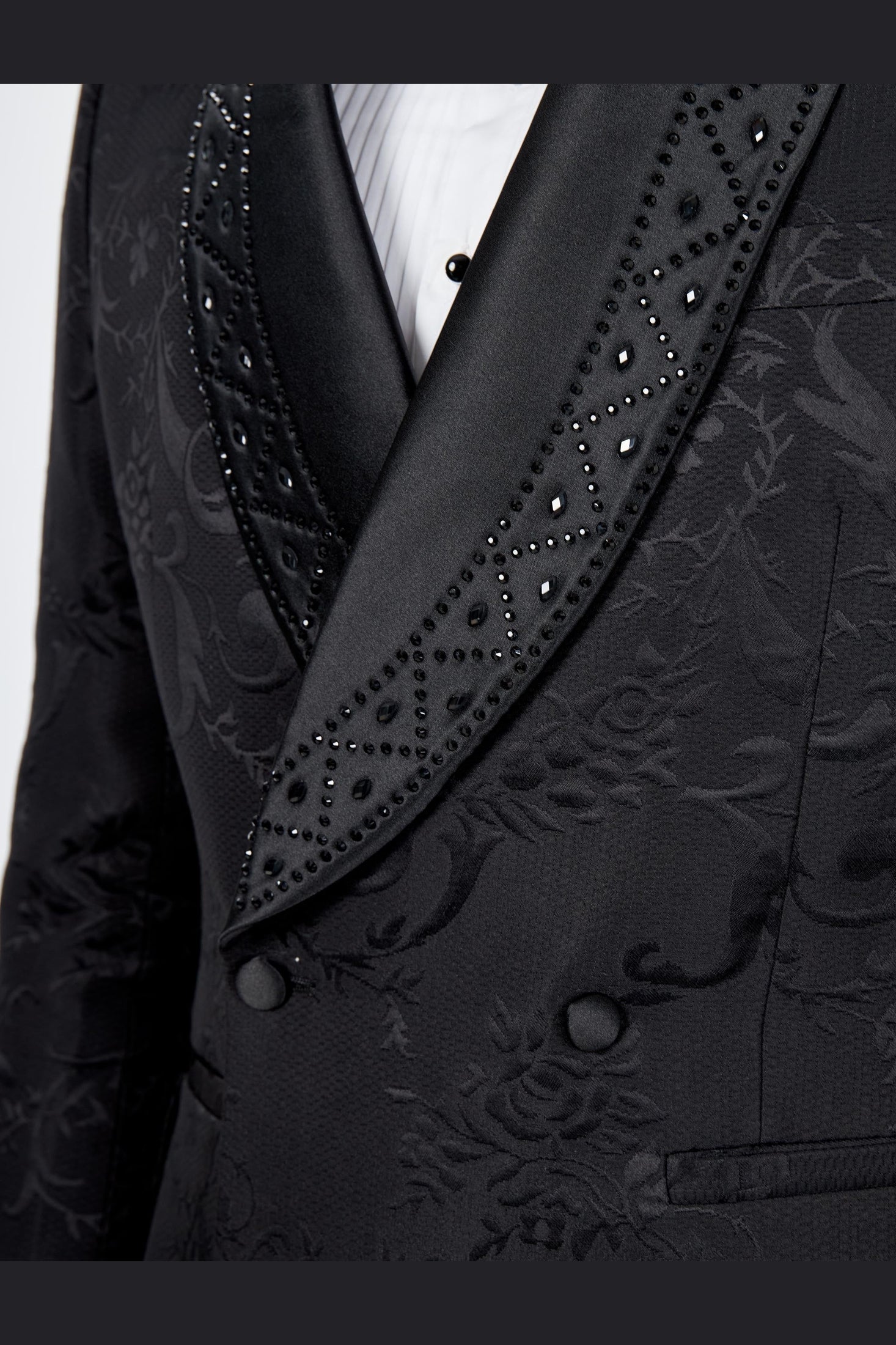 Black Jacquard Double-Breasted Tuxedo Wedding Suit