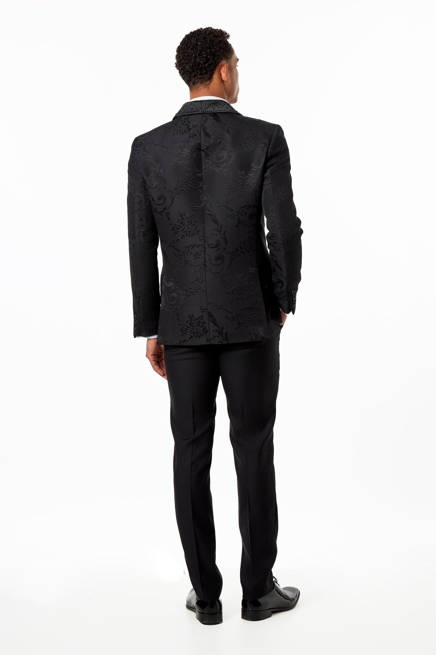 Black Jacquard Double-Breasted Tuxedo Wedding Suit