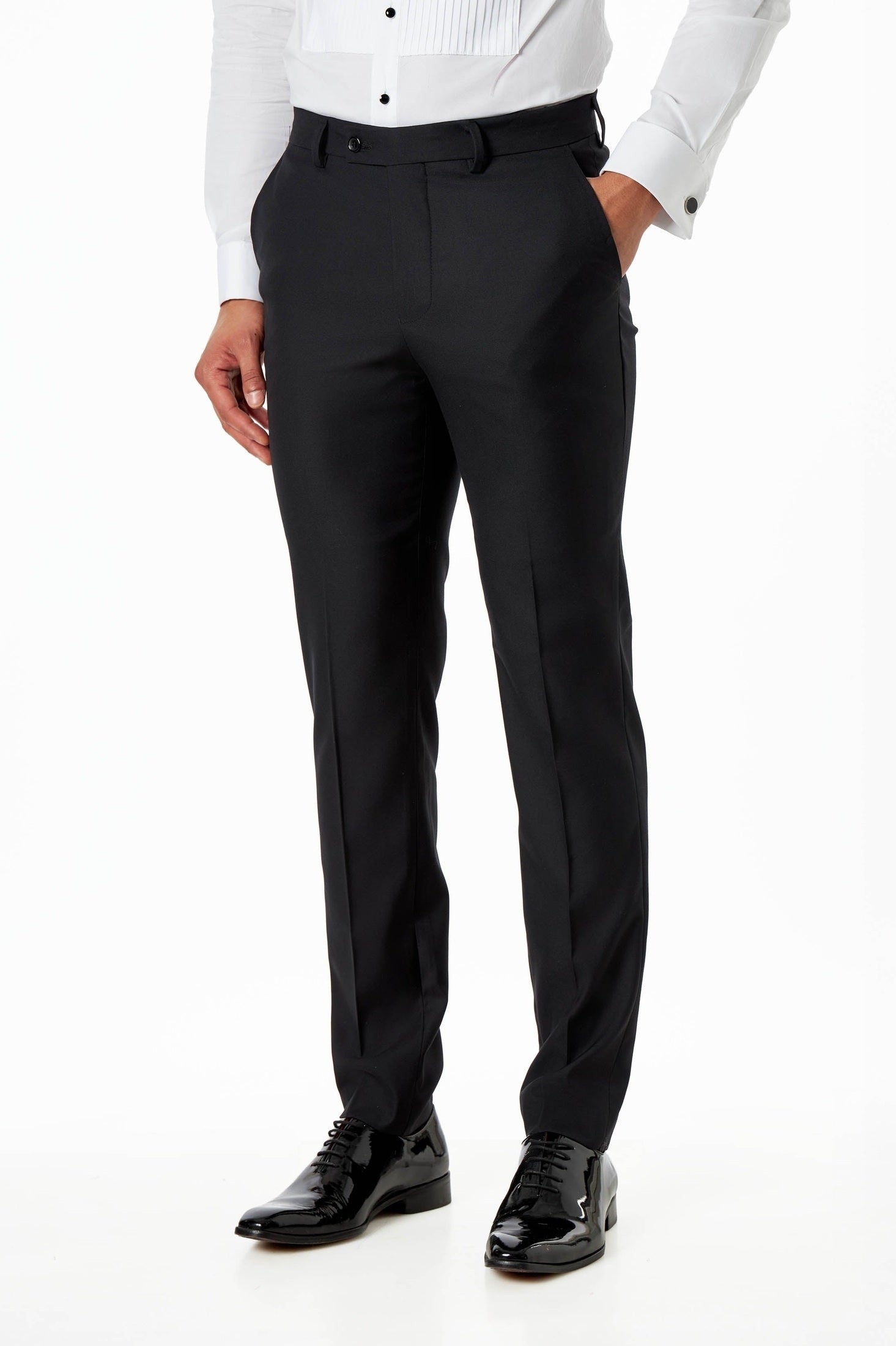 BLACK TAILORED TUXEDO FORMAL TROUSERS DRESS PANTS