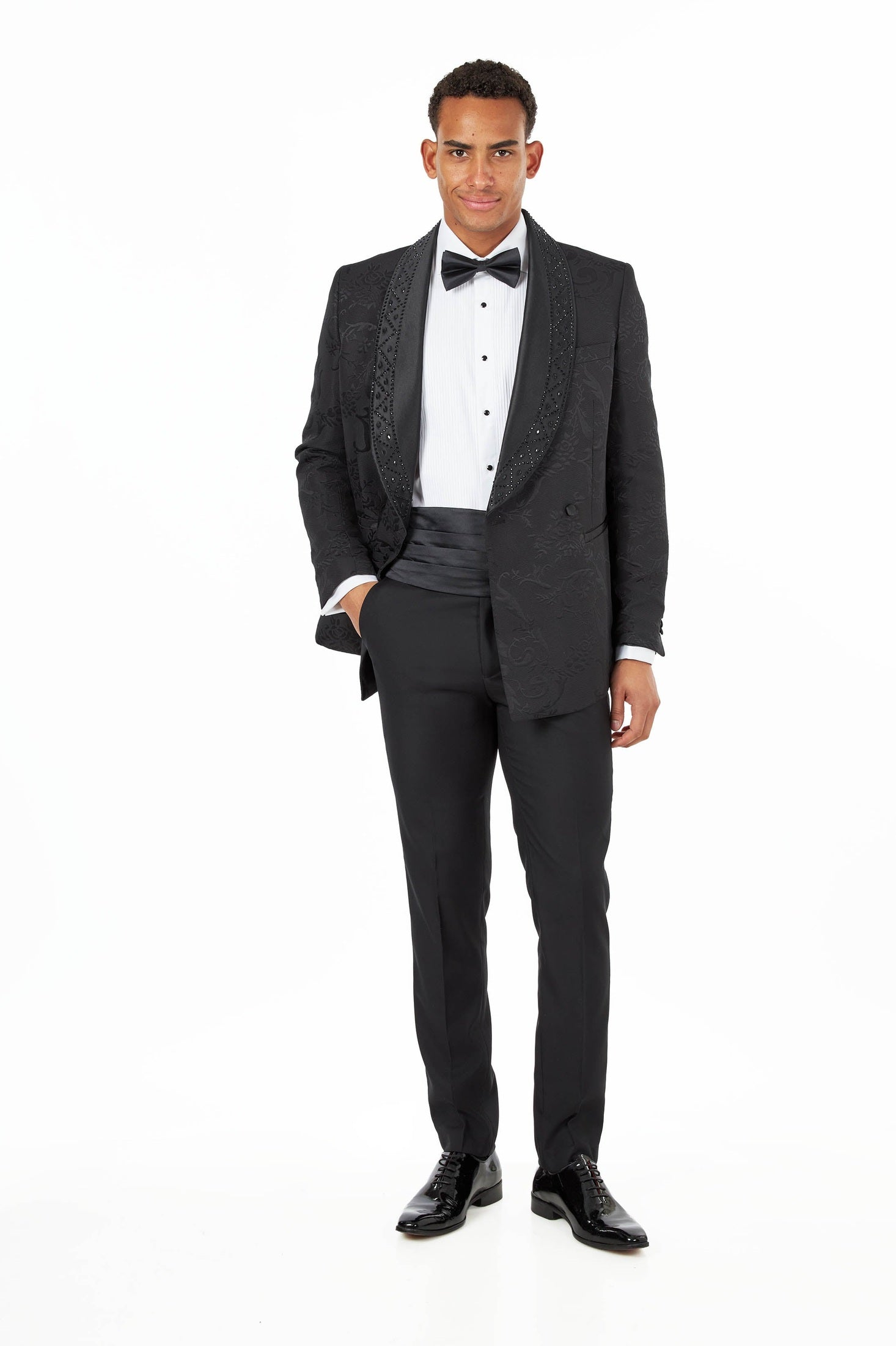 Black Jacquard Double-Breasted Tuxedo Wedding Suit