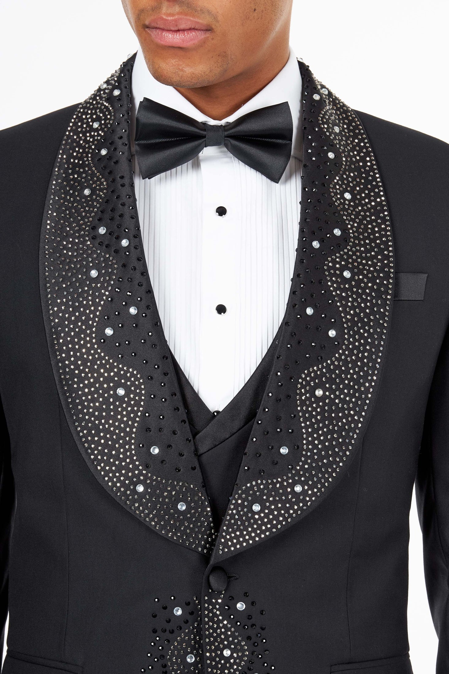 Black Tuxedo Wedding Jacket Rhinestone Lapel