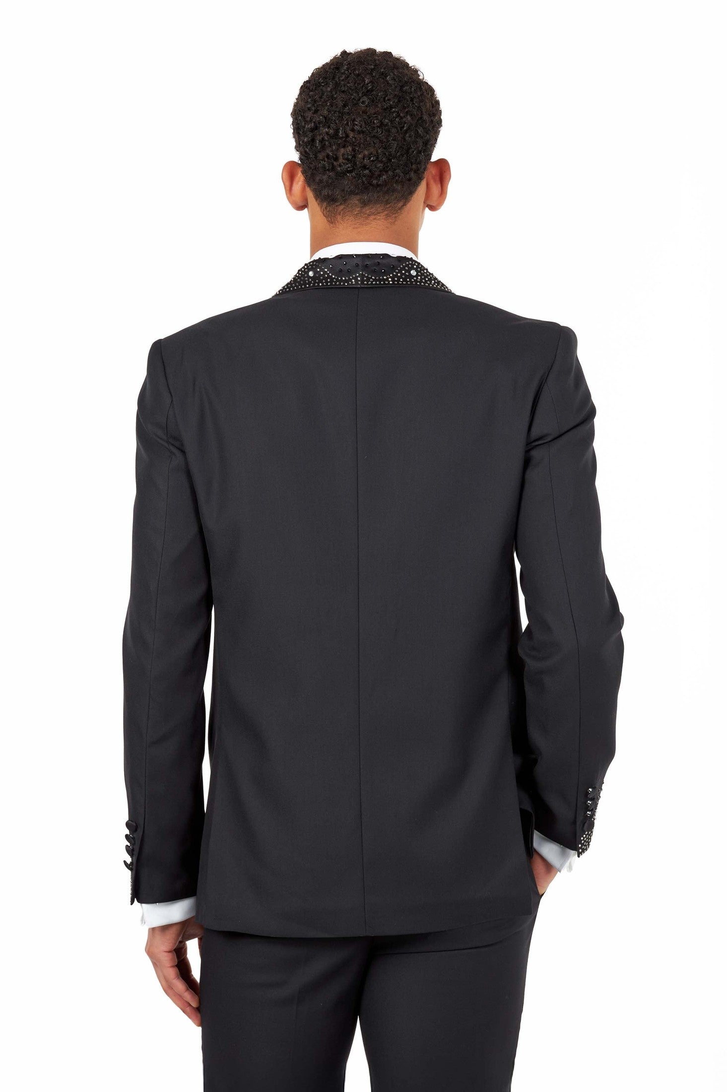 Black Tuxedo Wedding Jacket Rhinestone Lapel