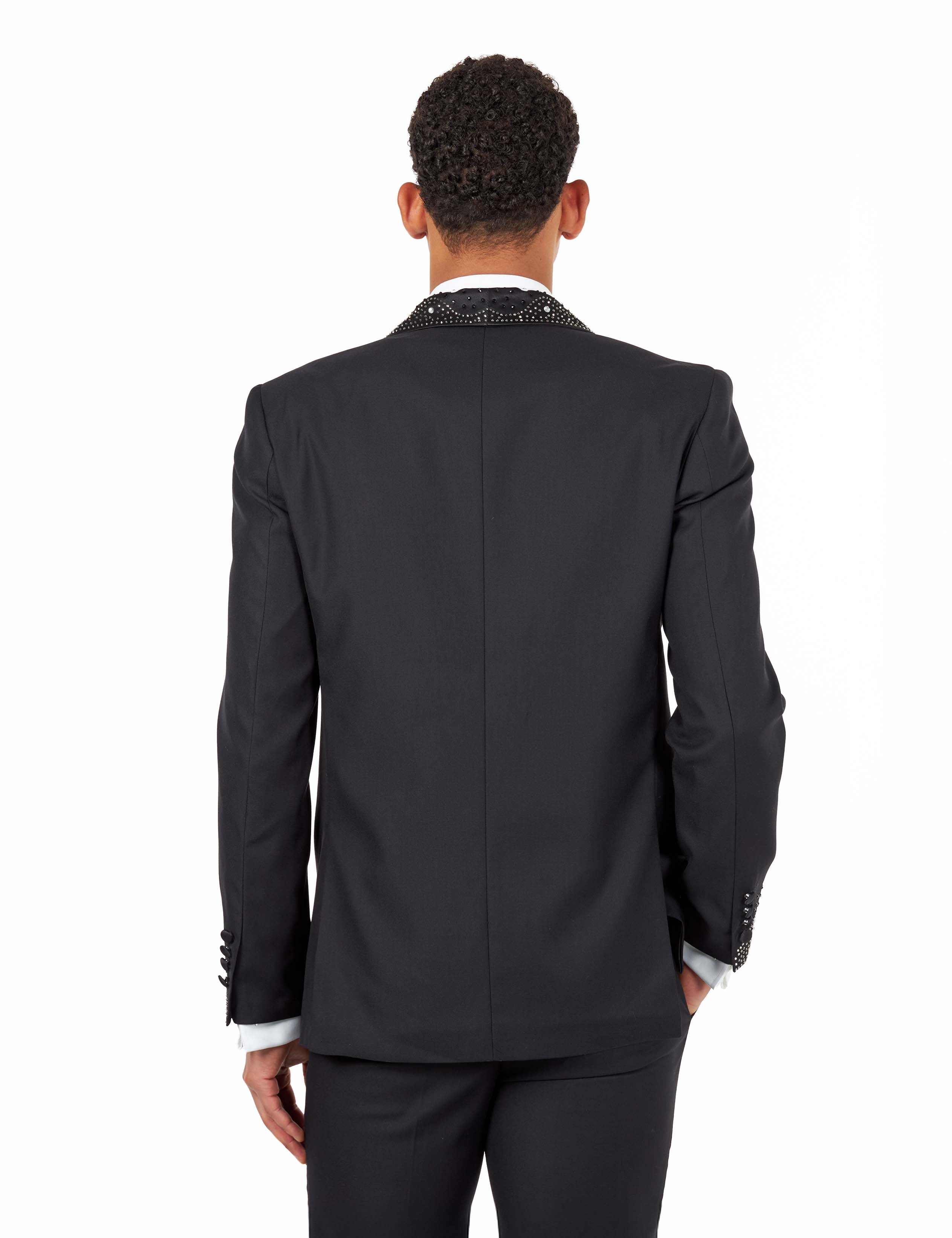 Black Rhinestone Shawl Lapel Tuxedo 3-Piece Wedding Suit