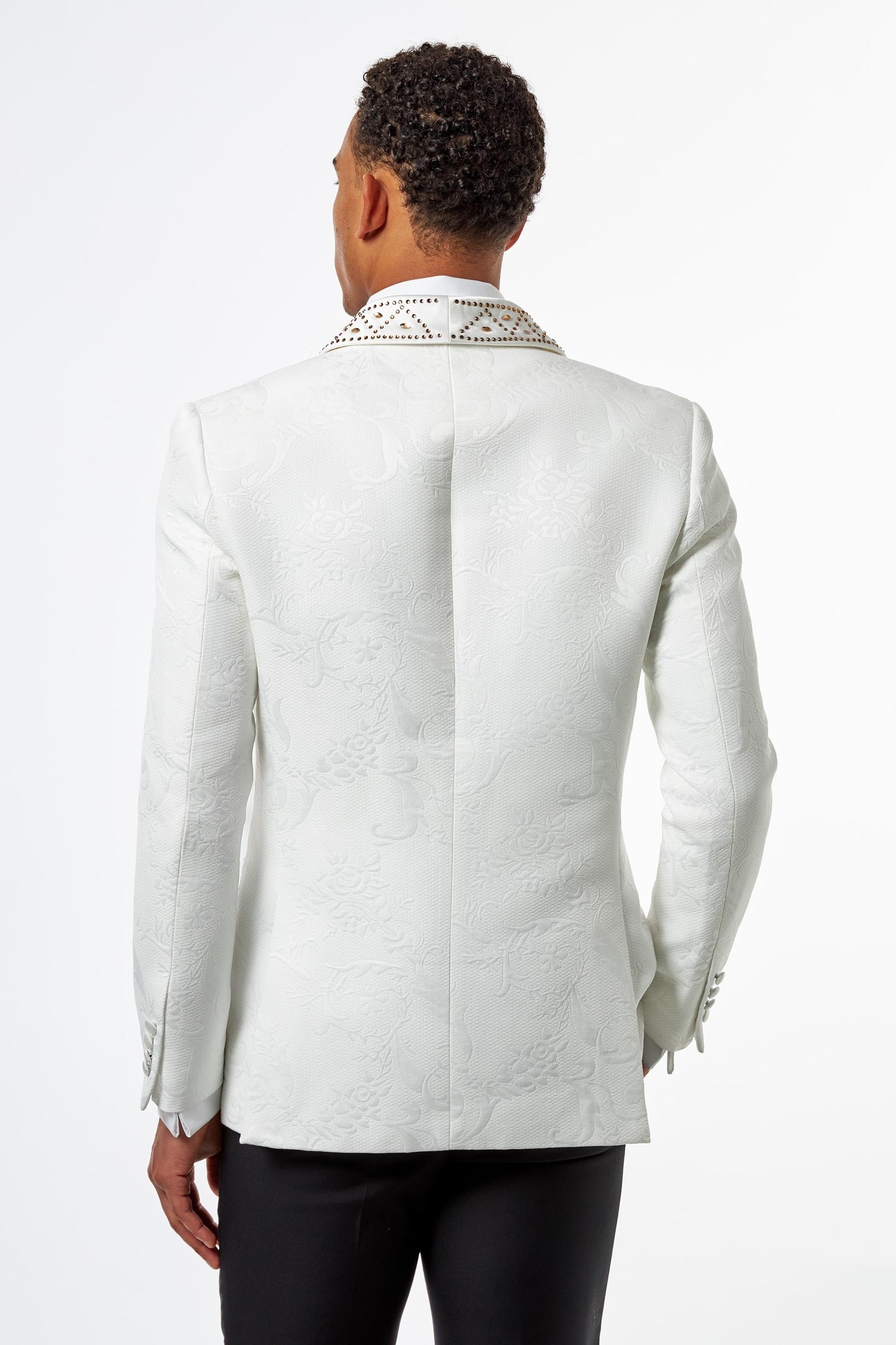 White Jacquard Double-Breasted Tuxedo Wedding Suit
