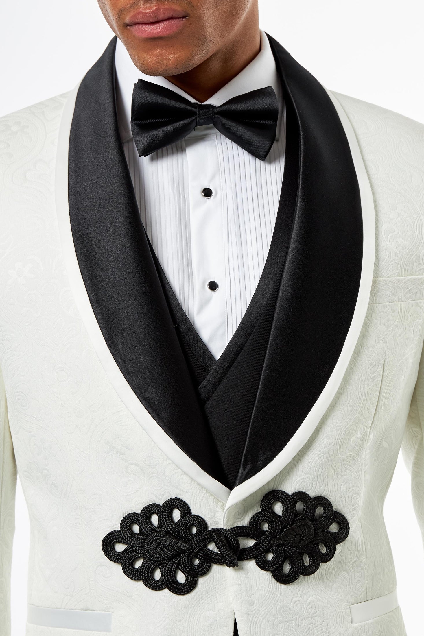 Ivory & Black Jacquard 3-Piece Wedding Tuxedo Suit