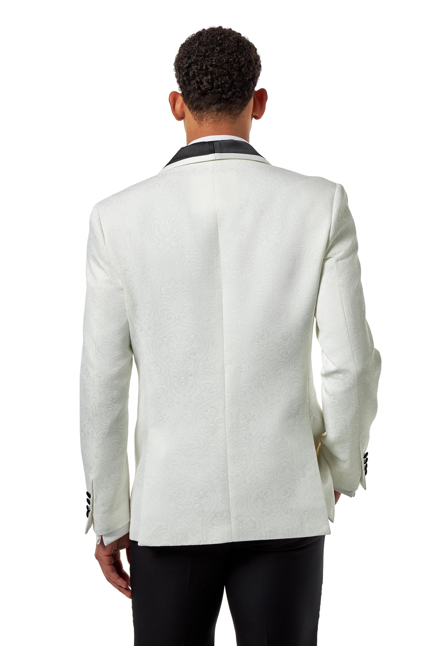 Ivory & Black Jacquard 2 Piece Wedding Tuxedo Suit