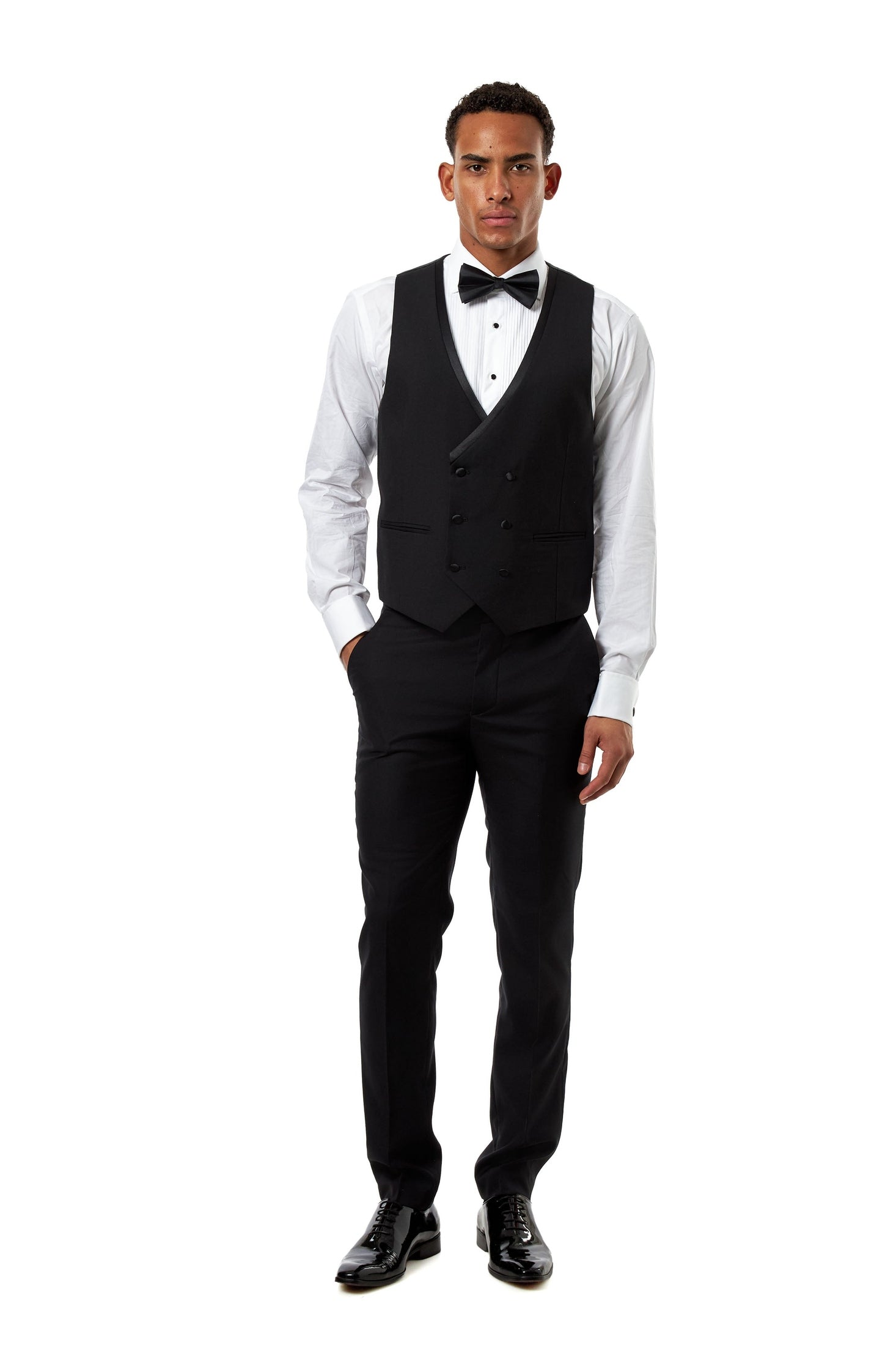 Black Double-Breasted Satin Trim Wedding Waistcoat