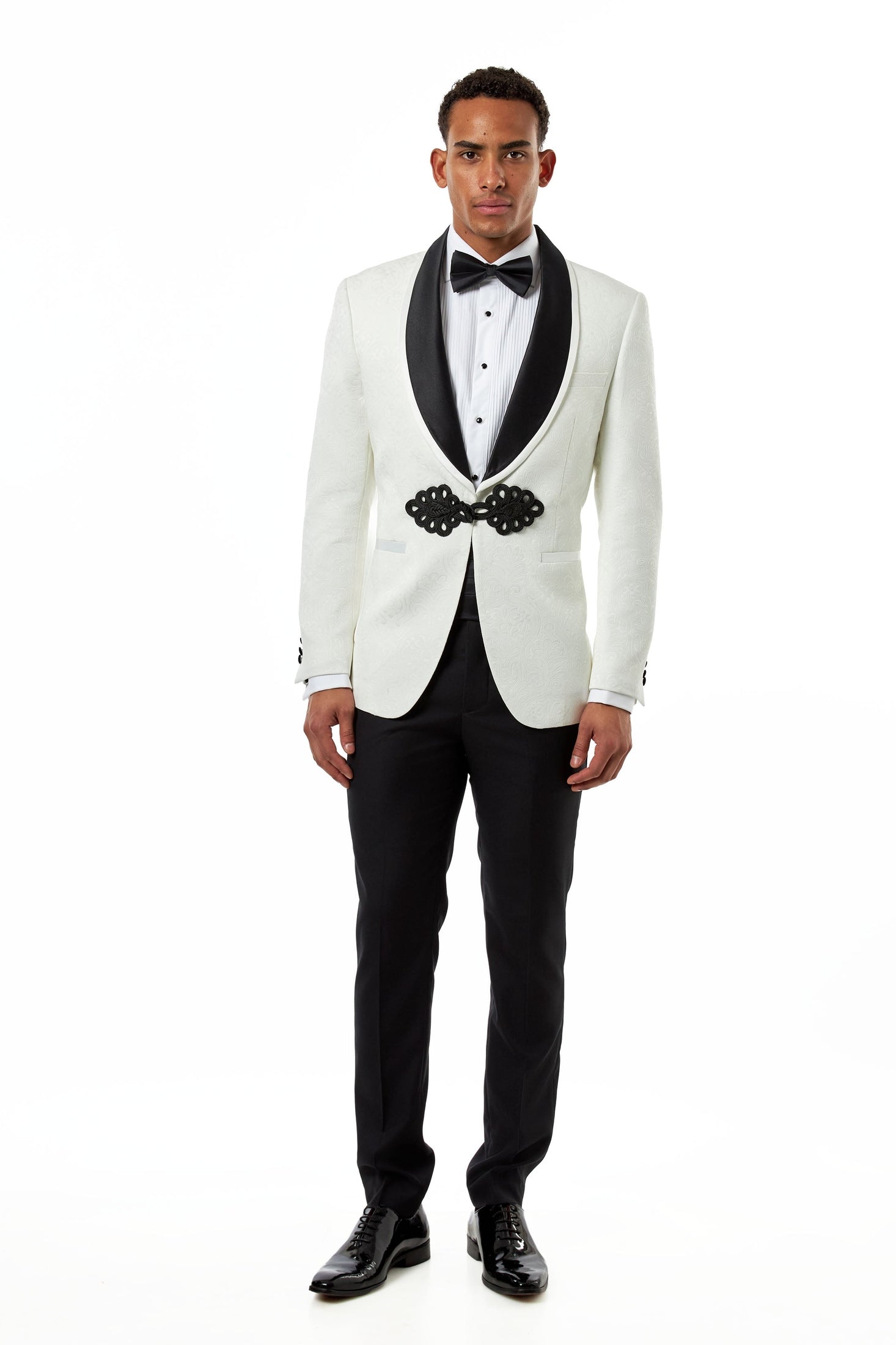 Ivory & Black Jacquard 2 Piece Wedding Tuxedo Suit