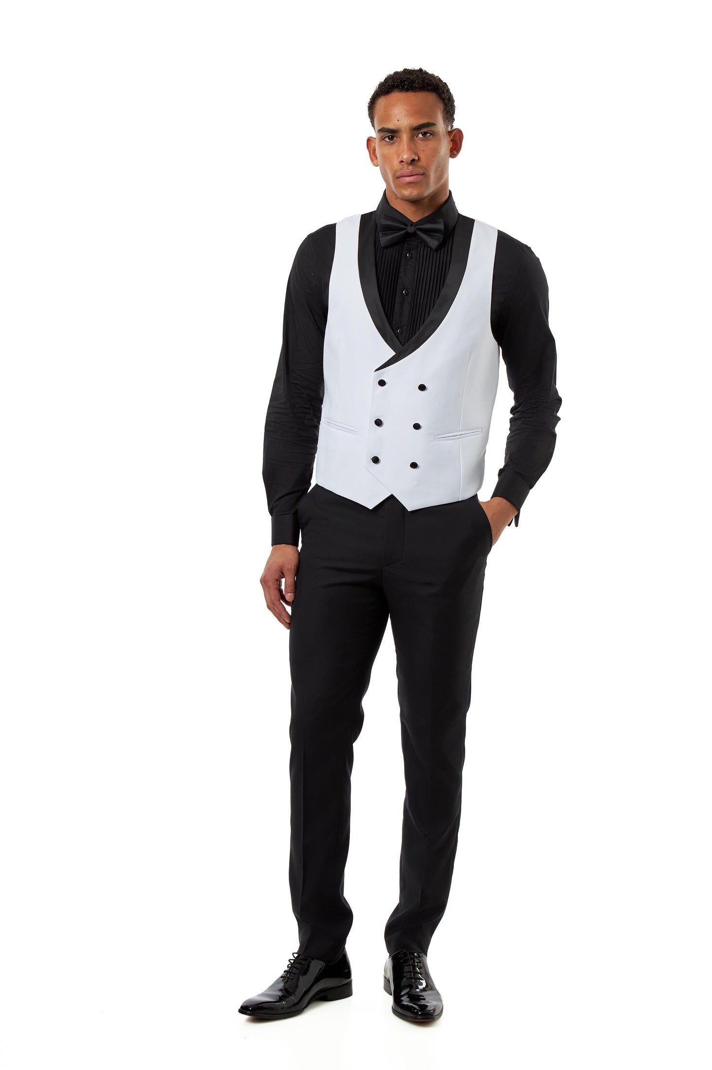 Satin Trim White Wedding Waistcoat Tuxedo Vest