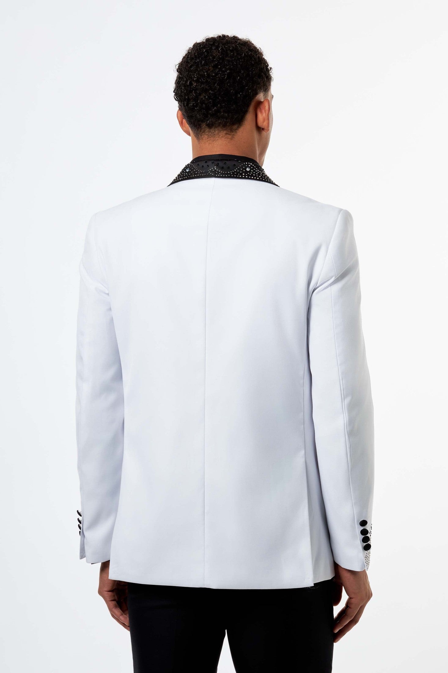 White Tuxedo Wedding Jacket Rhinestone Lapel