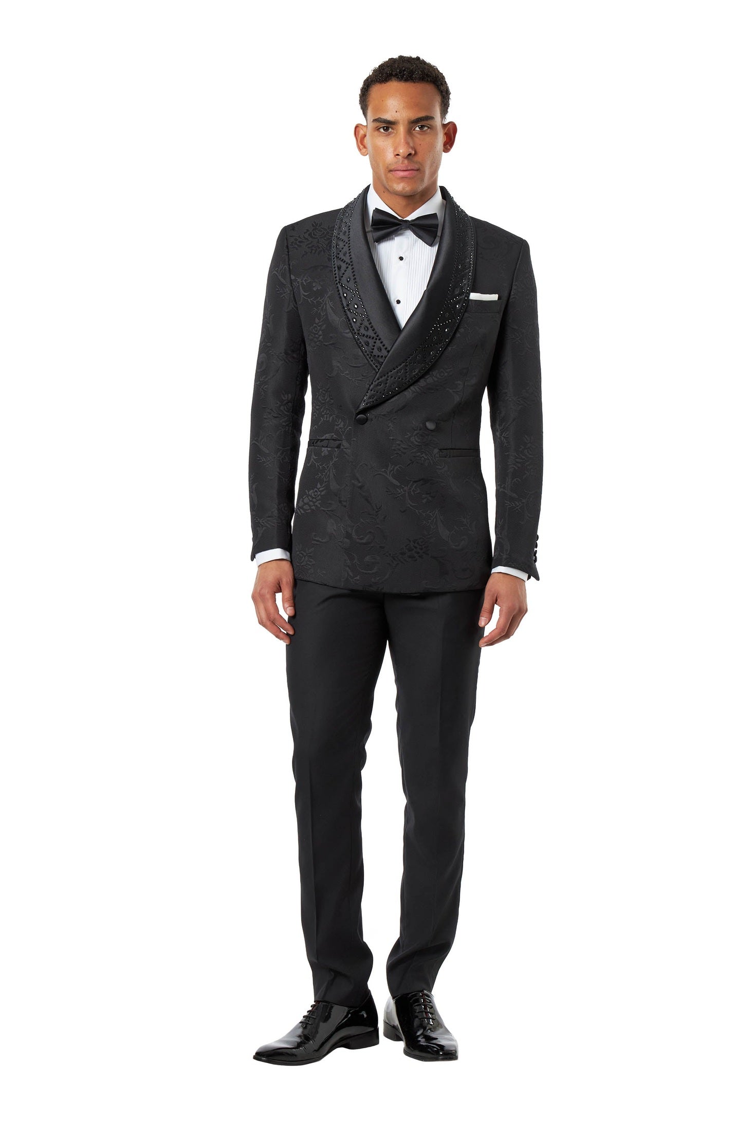 Black Jacquard Double-Breasted Tuxedo Wedding Suit