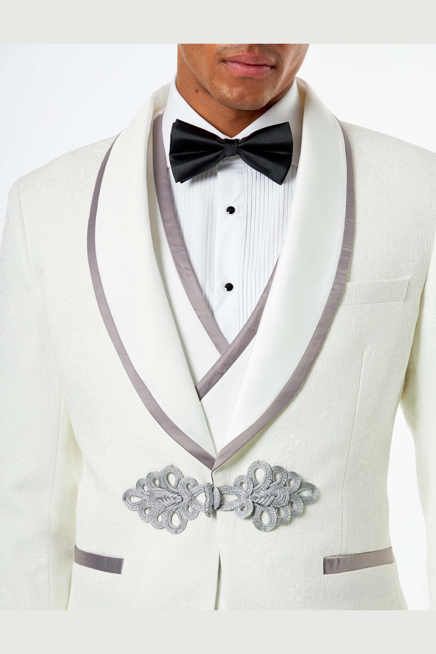 Ivory Jacquard Wedding Tuxedo Jacket Tailored Fit