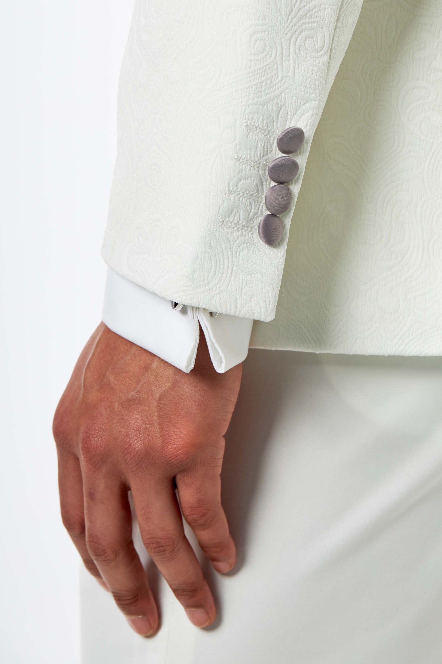 Ivory Jacquard Satin Trim Tuxedo 2-Piece Wedding Suit