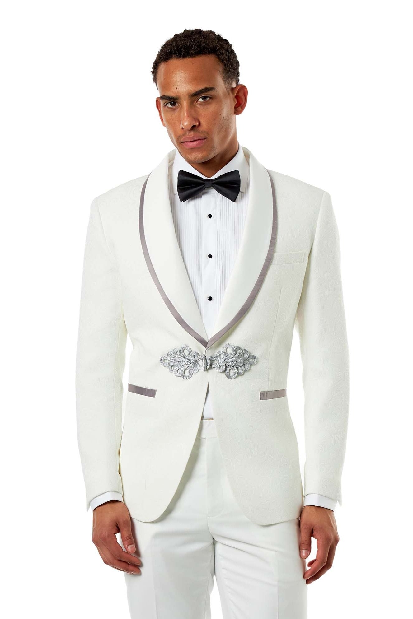 Ivory Jacquard Wedding Tuxedo Jacket Tailored Fit