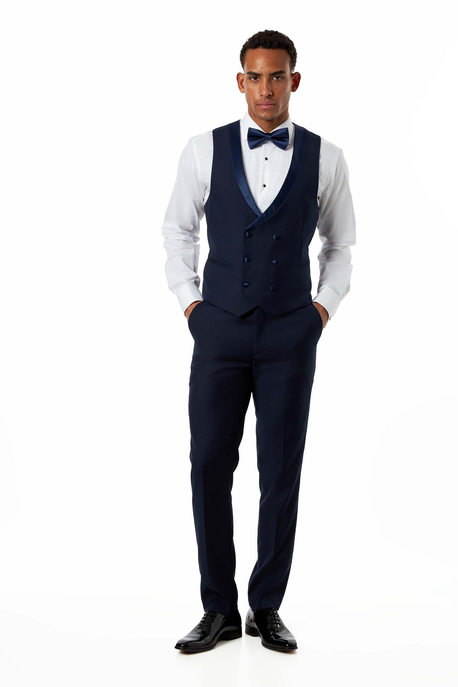 Navy Satin Trim Wedding Waistcoat Tuxedo Vest