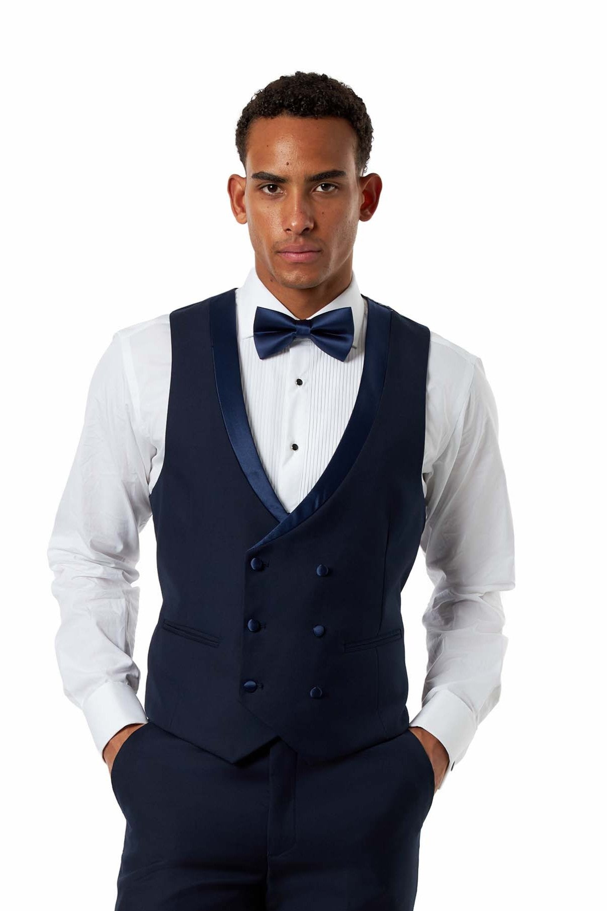 Navy Satin Trim Wedding Waistcoat Tuxedo Vest