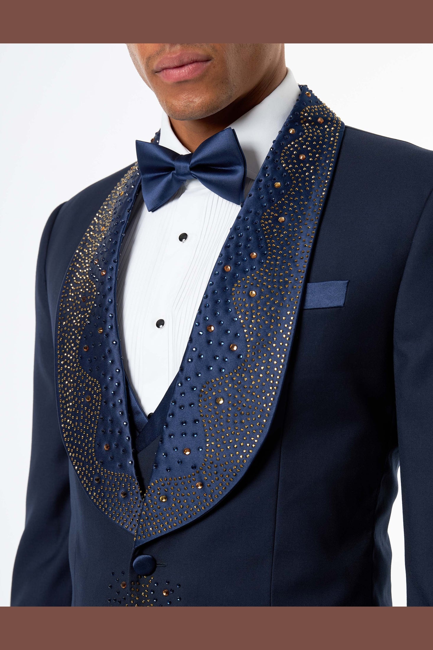 Navy Tuxedo Wedding Jacket Rhinestone Lapel