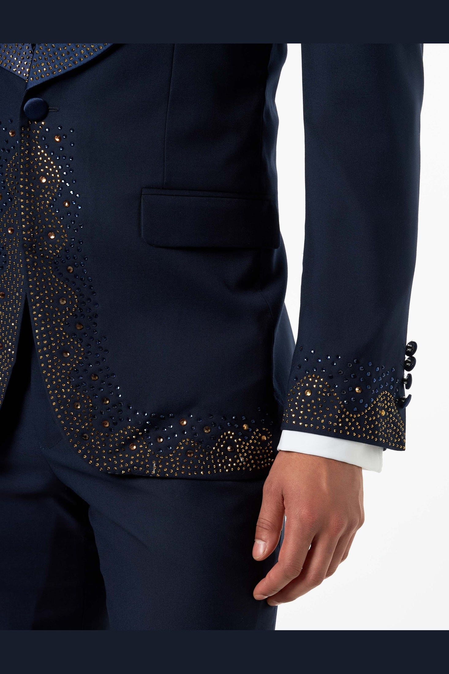 Navy Tuxedo Wedding Jacket Rhinestone Lapel