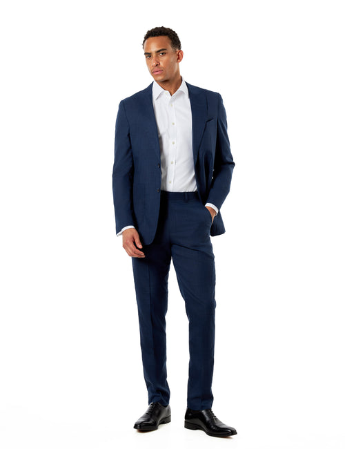 Kaiser - Men’s Navy Textured Tailored Suit – Peak Lapel