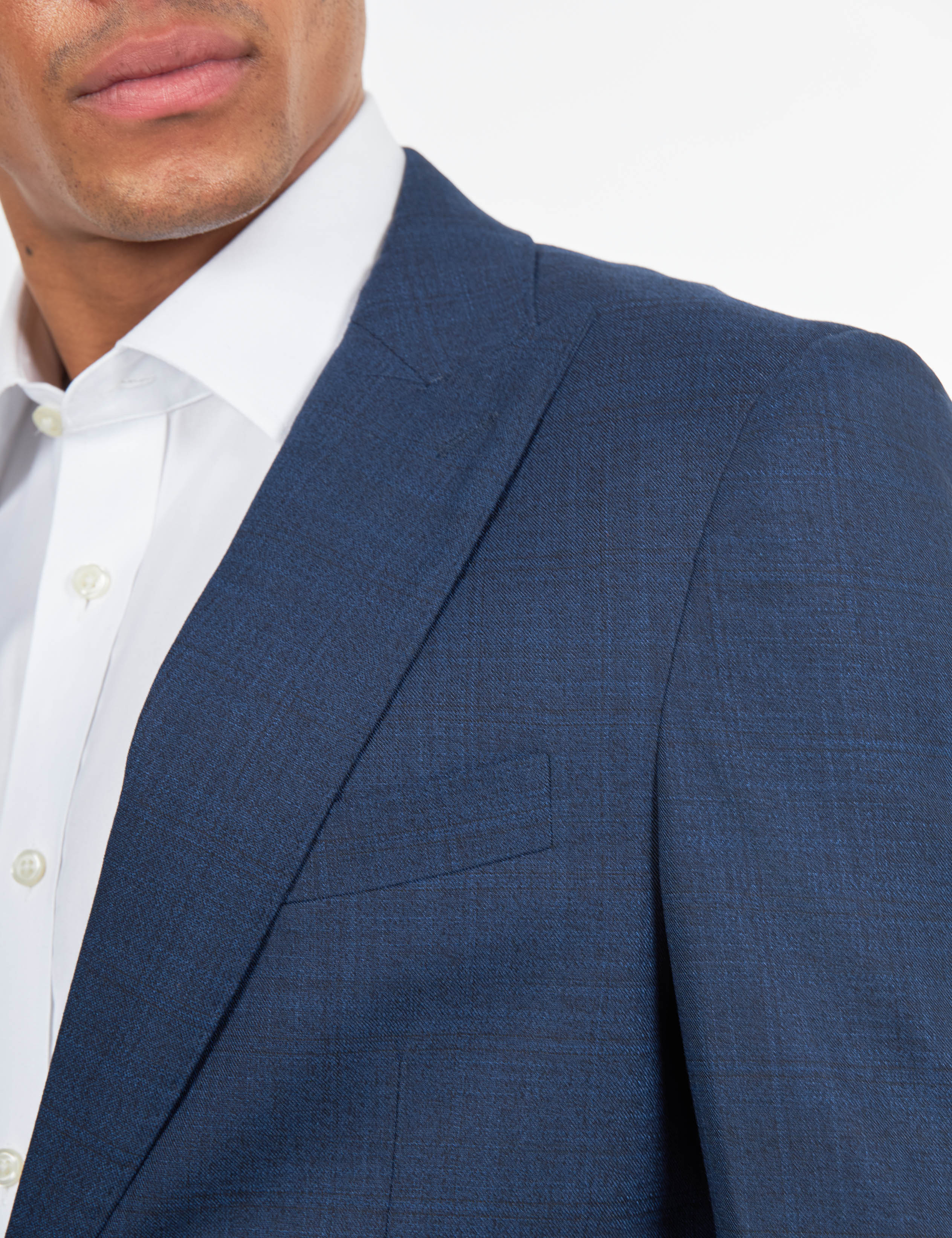 Kaiser - Men’s Navy Textured Tailored Suit – Peak Lapel