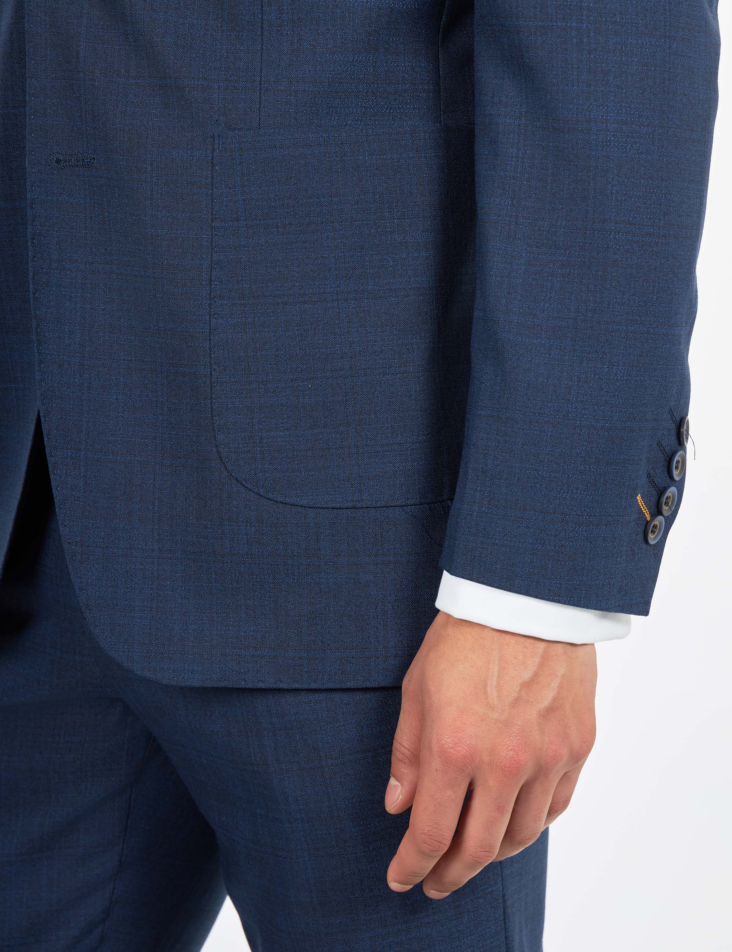 Kaiser - Men’s Navy Textured Tailored Suit – Peak Lapel