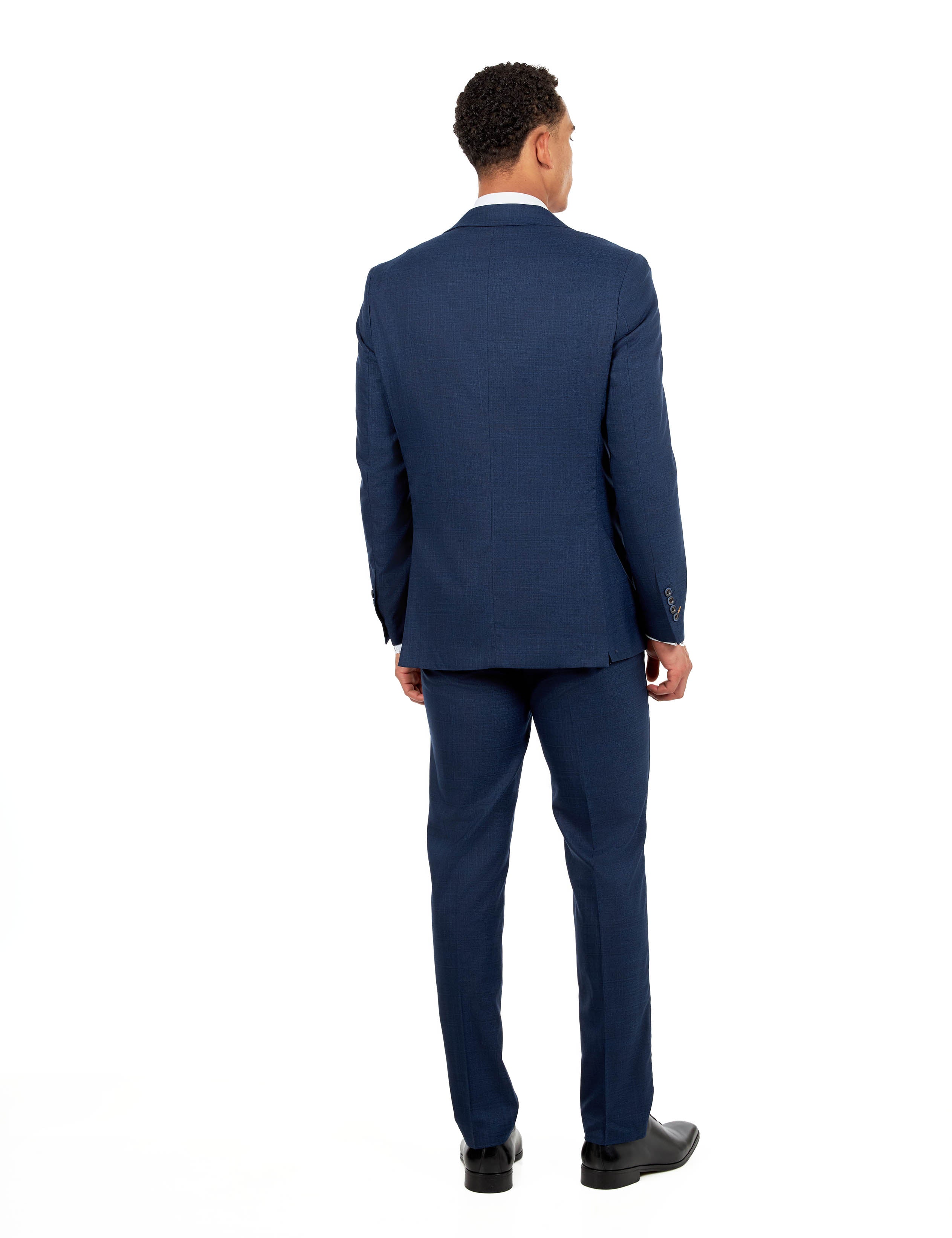 Kaiser - Men’s Navy Textured Tailored Suit – Peak Lapel