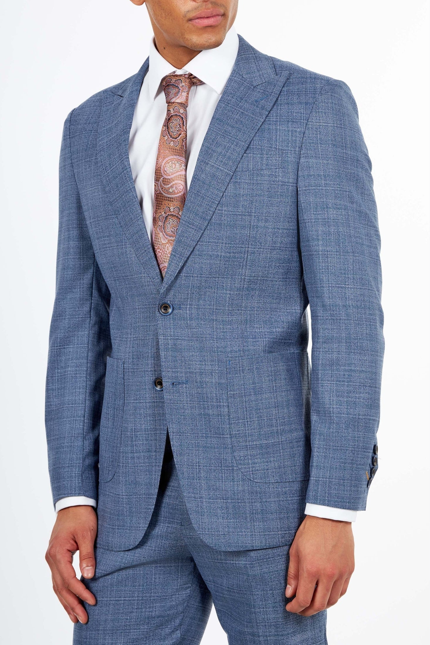 Kaiser - Steel Blue Textured Tailored Fit Blazer