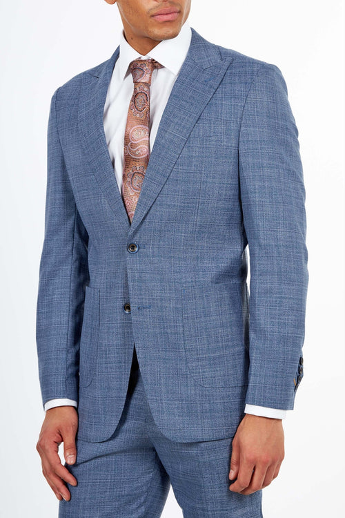 Kaiser - Steel Blue Textured Tailored Fit Blazer