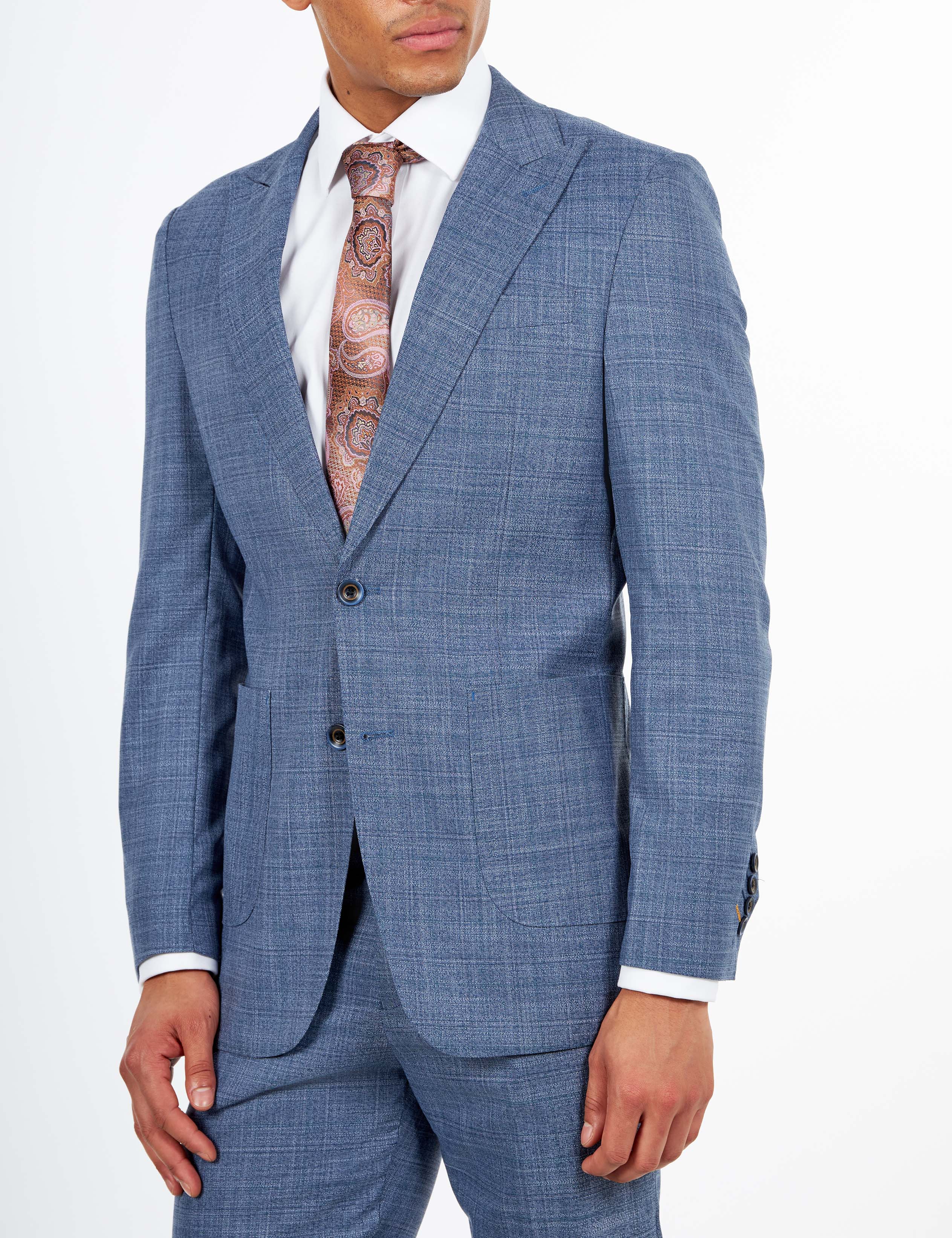 Kaiser - Steel Blue Textured Tailored Fit Suit – Peak Lapel 2 Piece