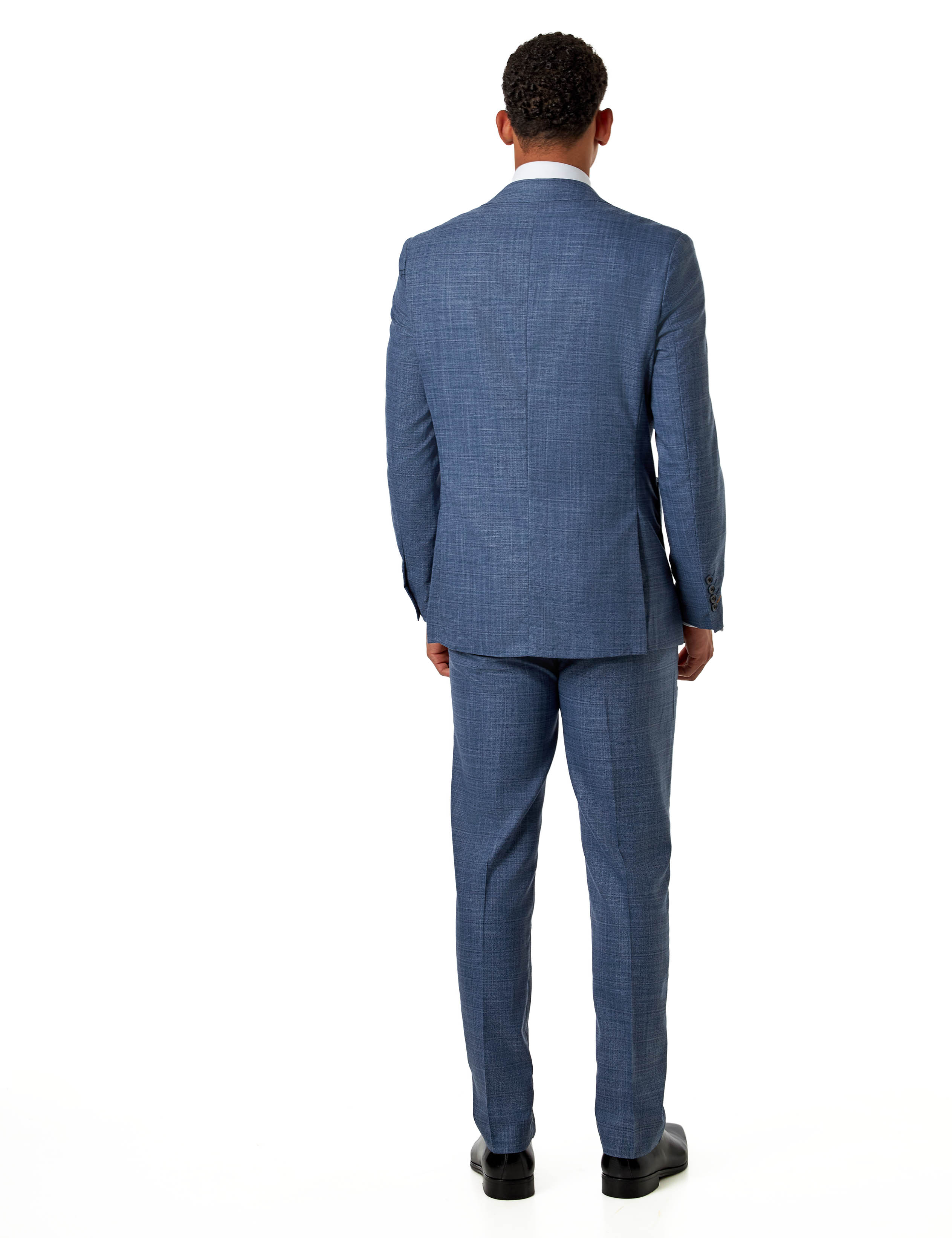 Kaiser - Steel Blue Textured Tailored Fit Suit – Peak Lapel 2 Piece