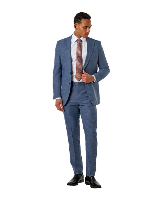 Kaiser - Steel Blue Textured Tailored Fit Suit – Peak Lapel 2 Piece