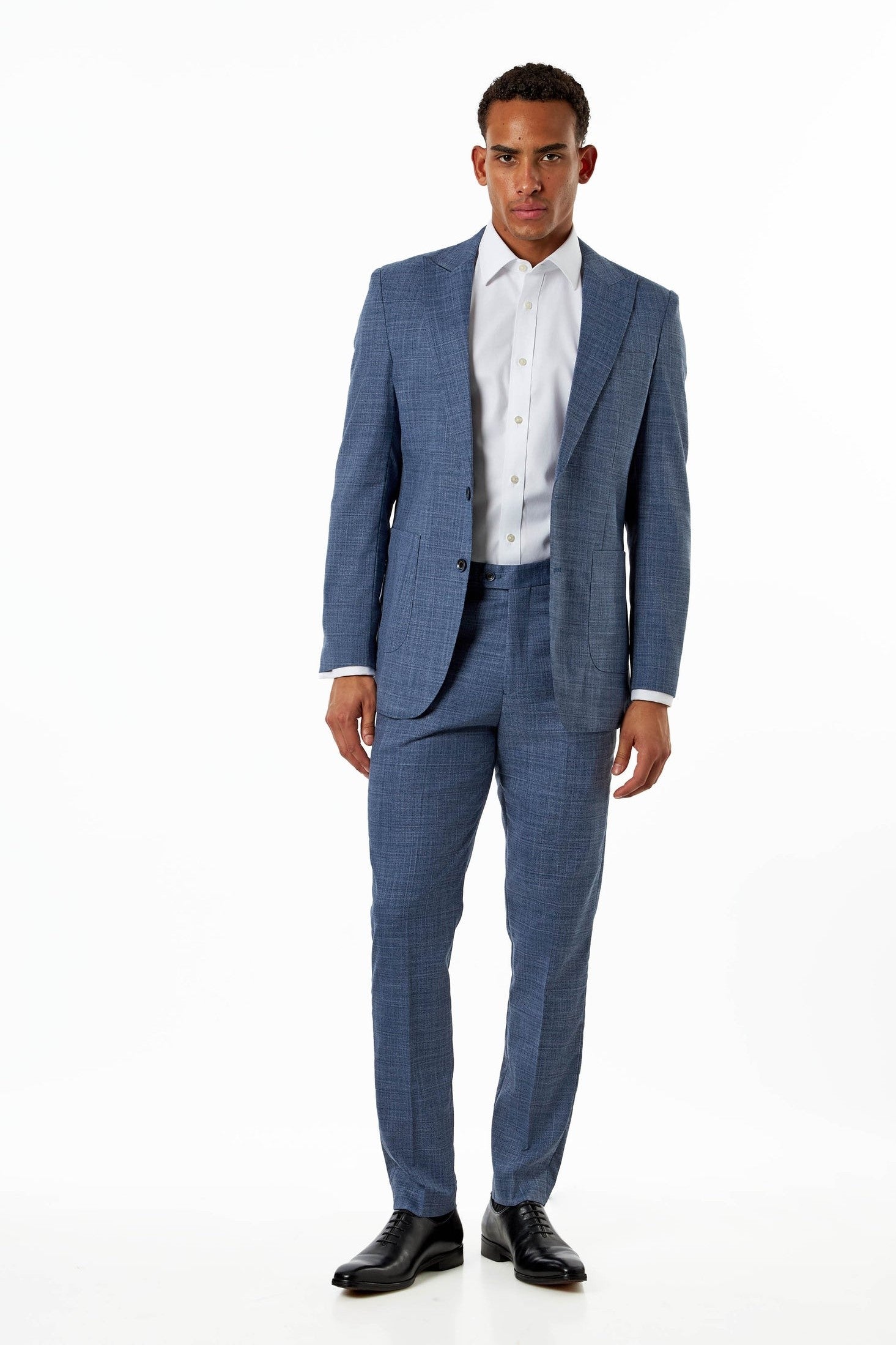 Kaiser - Steel Blue Textured Tailored Fit Blazer