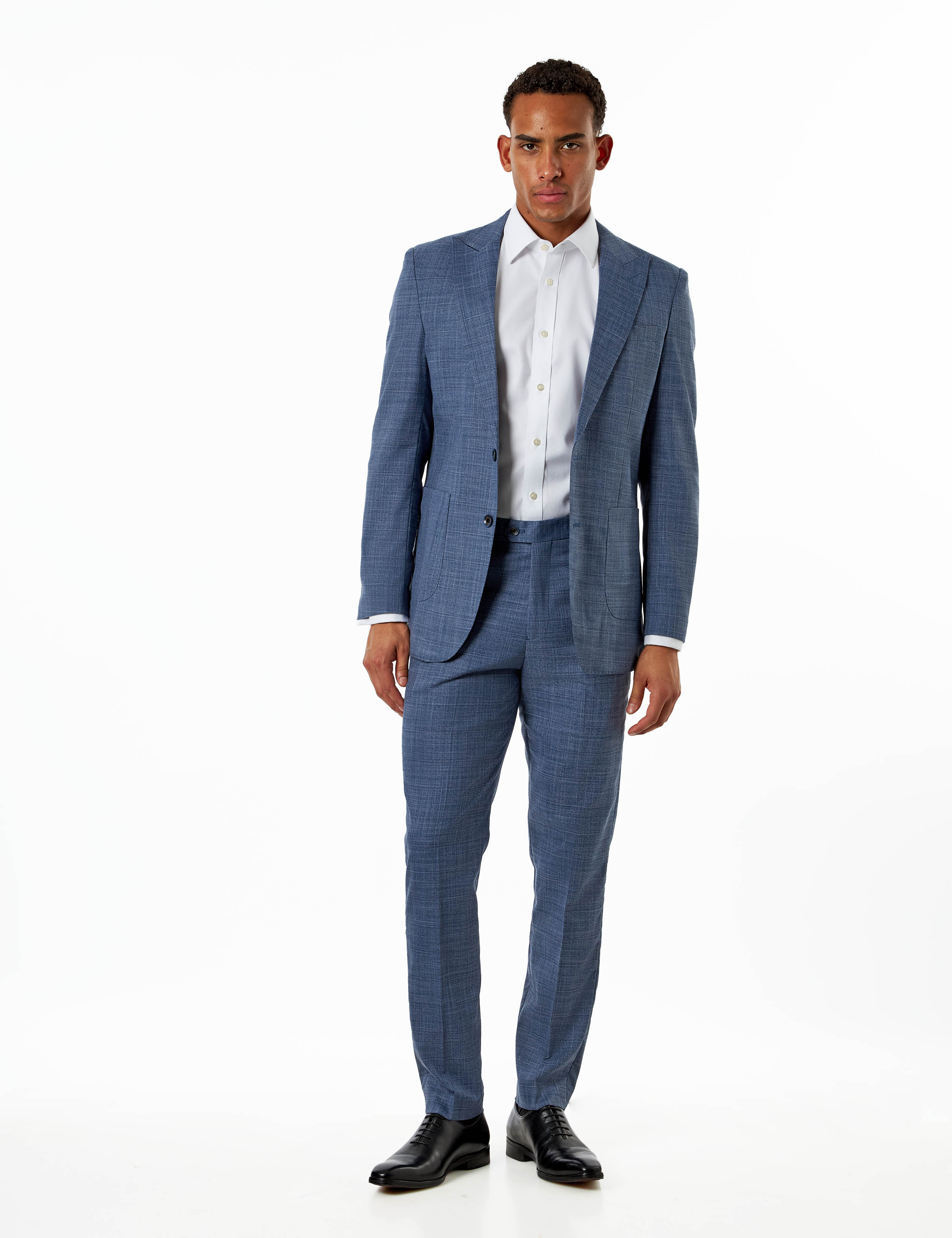 Kaiser - Steel Blue Textured Tailored Fit Suit – Peak Lapel 2 Piece