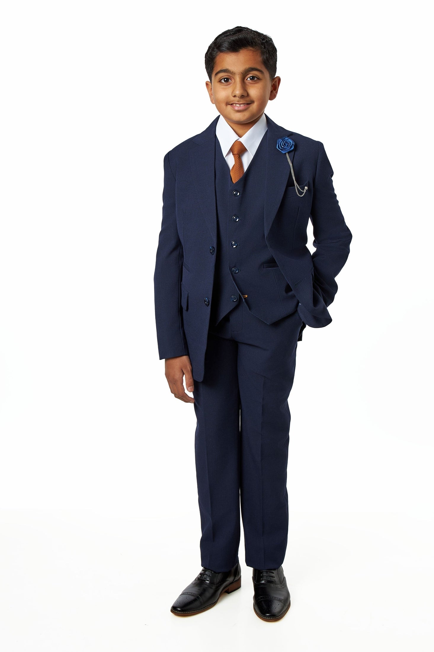 Boys Navy Prince of Wales Check 3-Piece Suit