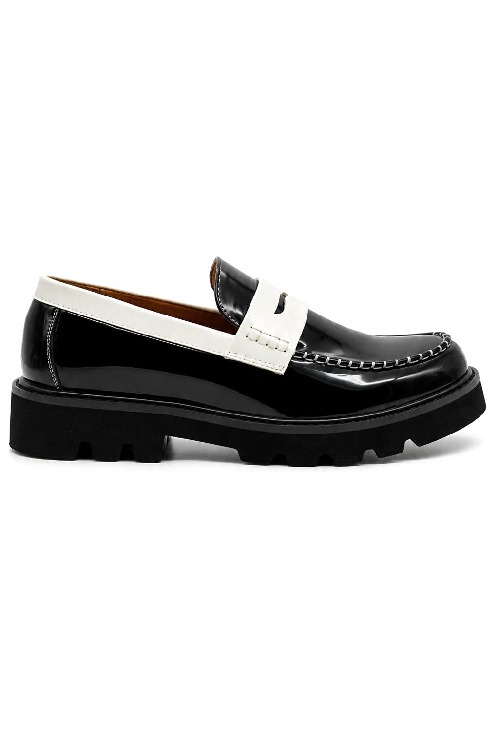 Men's Black & White Patent Chunky Penny Loafers