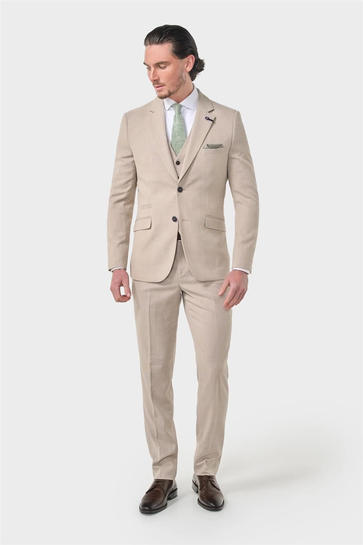 MIAMI – TAILORED FIT LINEN BLEND STONE 3 PIECE SUIT