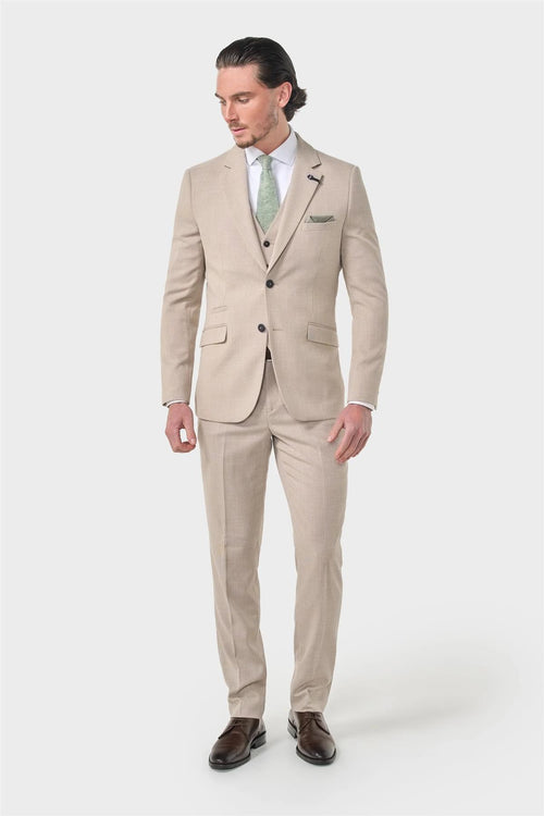 MIAMI – TAILORED FIT LINEN BLEND STONE 3 PIECE SUIT