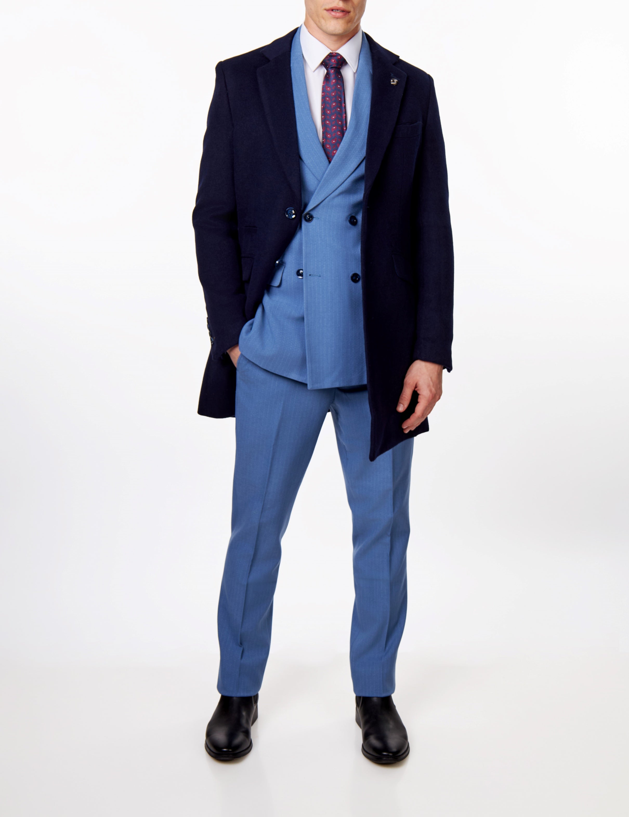 NATE - NAVY LONG WOOL BLEND OVERCOAT