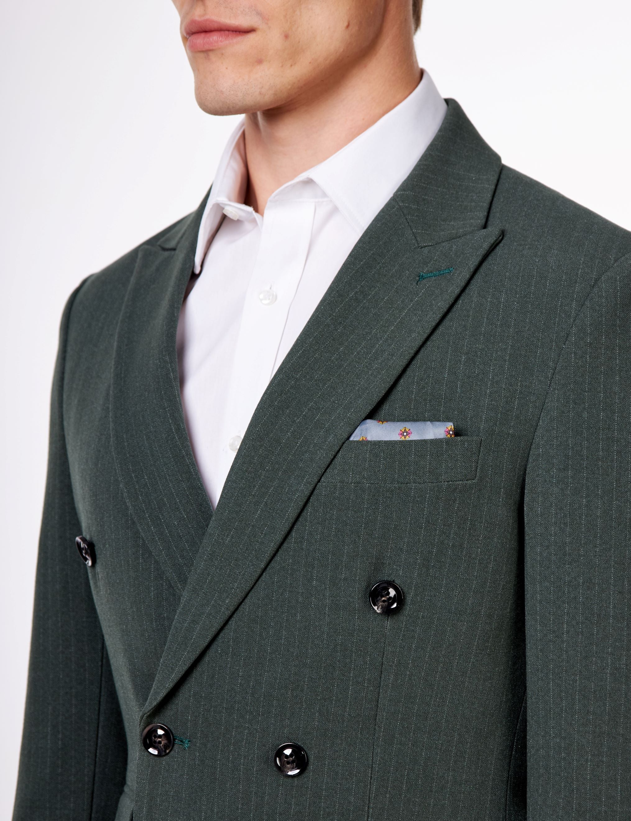 WILLIAM – GREEN DOUBLE BREASTED PINSTRIPE  JACKET
