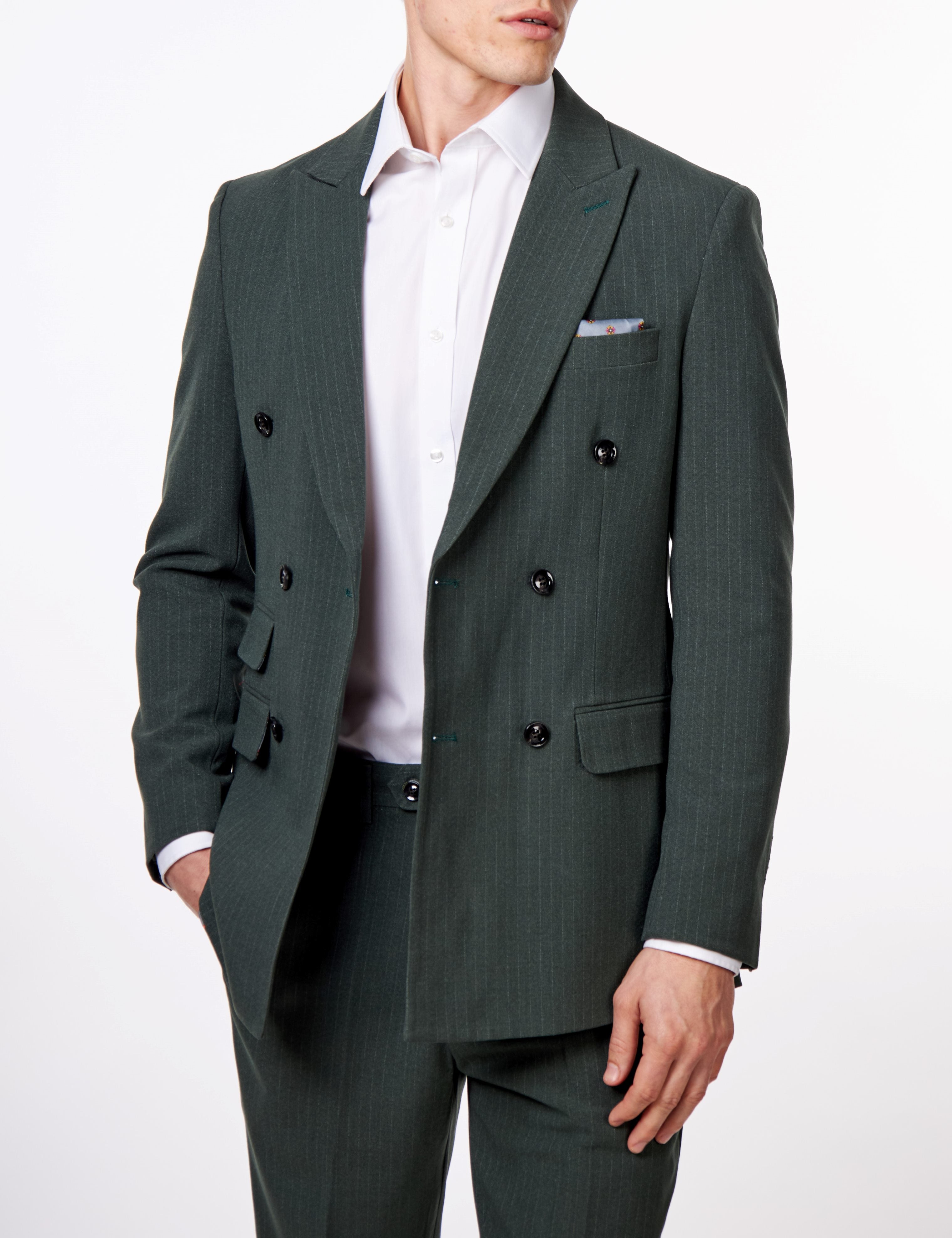 WILLIAM – GREEN DOUBLE BREASTED PINSTRIPE SUIT